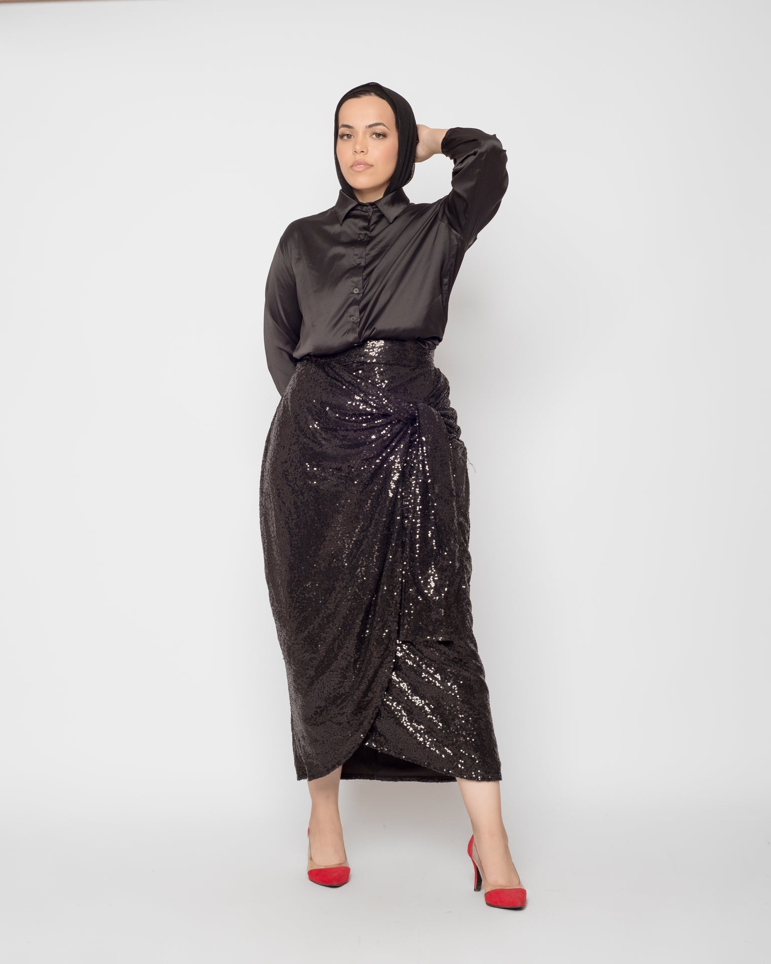 Wrap sequin skirt - black