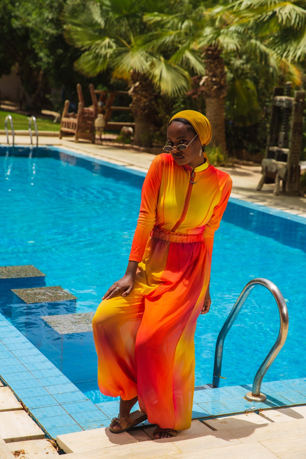 Sun-kissed Gradient Catsuit Swimsuit Set