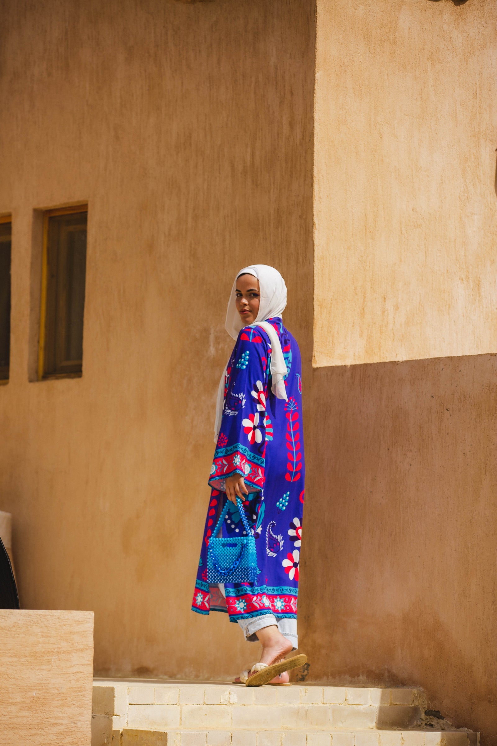 The Blue crepe Lotus kimono