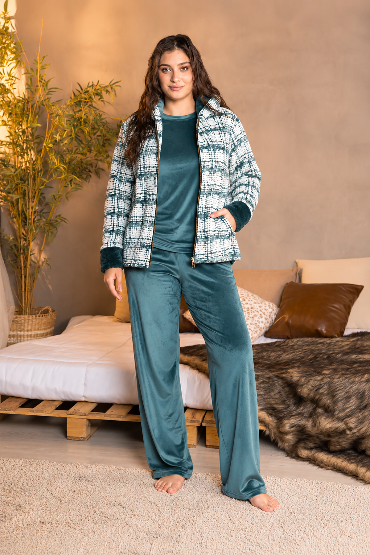 Teal Haven Zip-Up 3-Piece Set