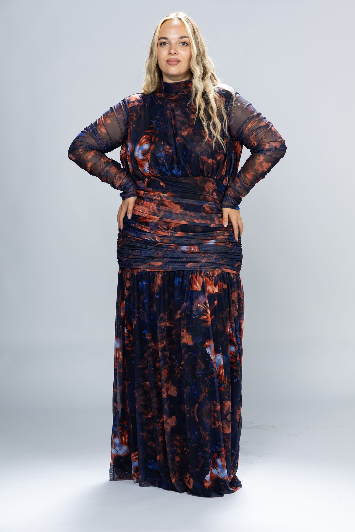 Nightfall Ruched Tulle Maxi Dress