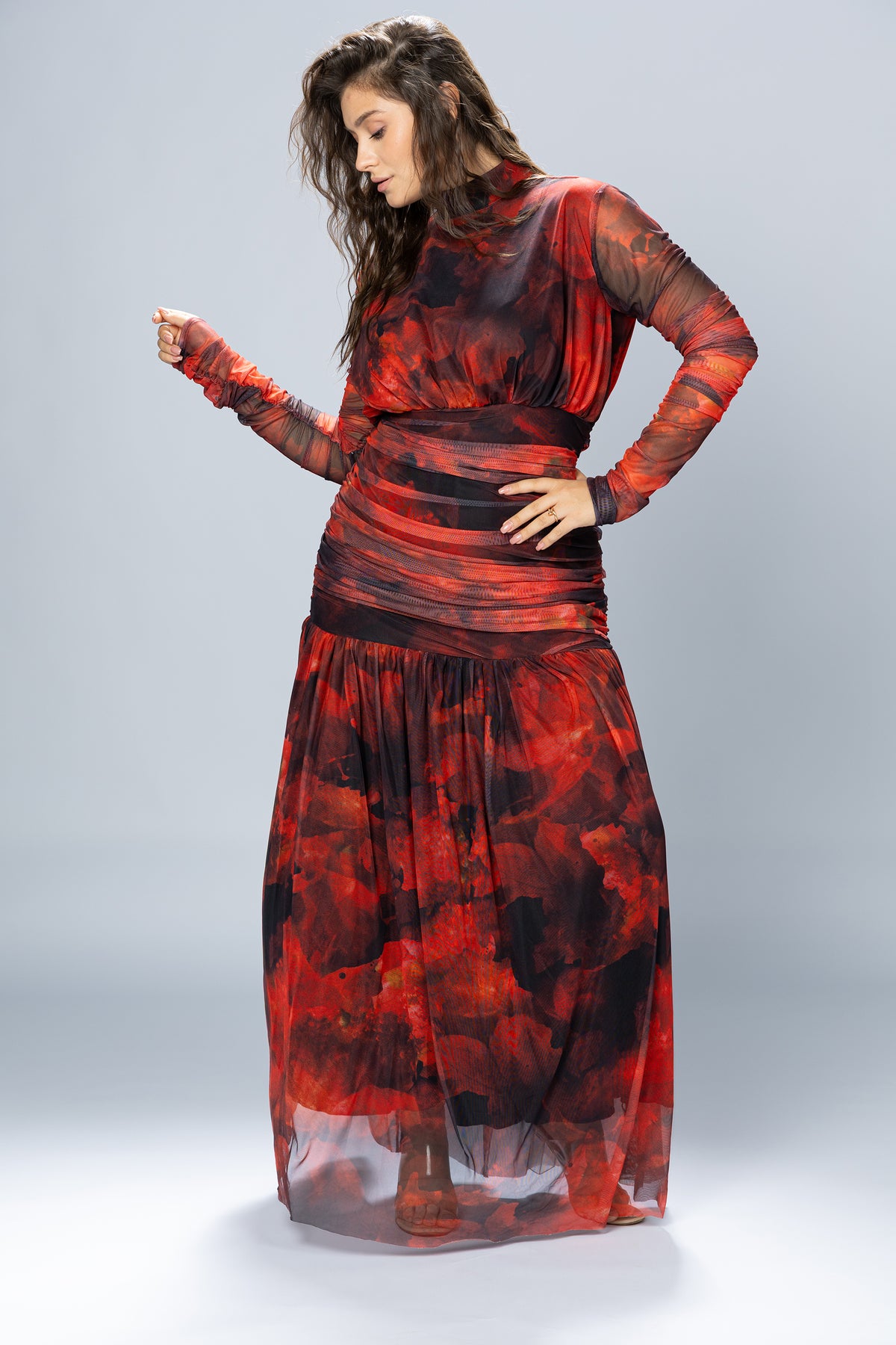 Bloom Ruched Tulle Maxi Dress