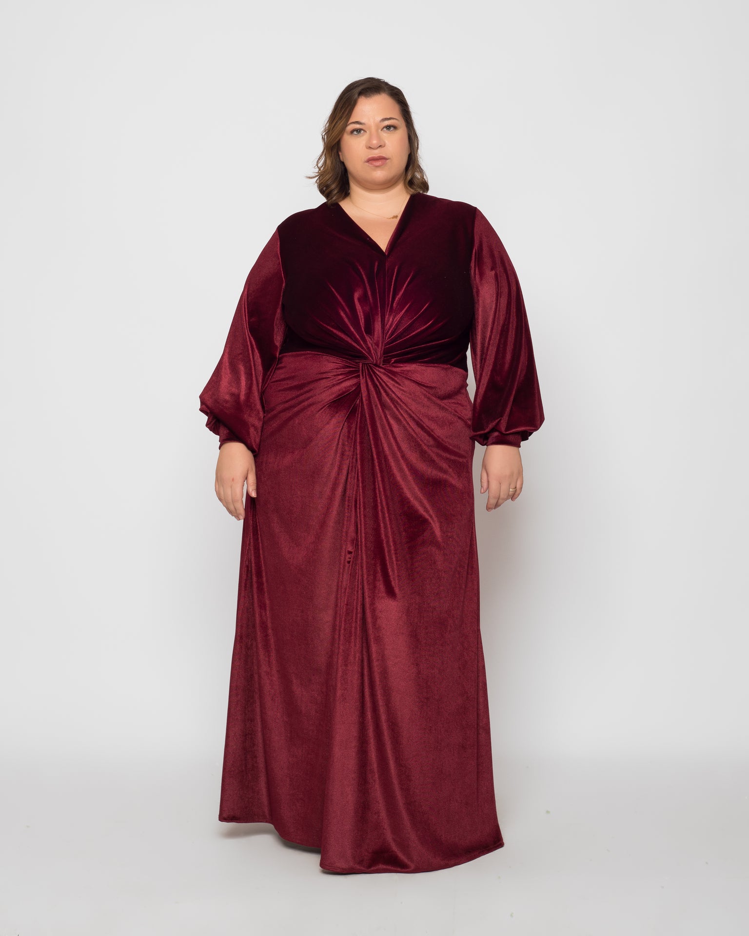 Front Twist Maxi Velvet Dress - Dark Maroon