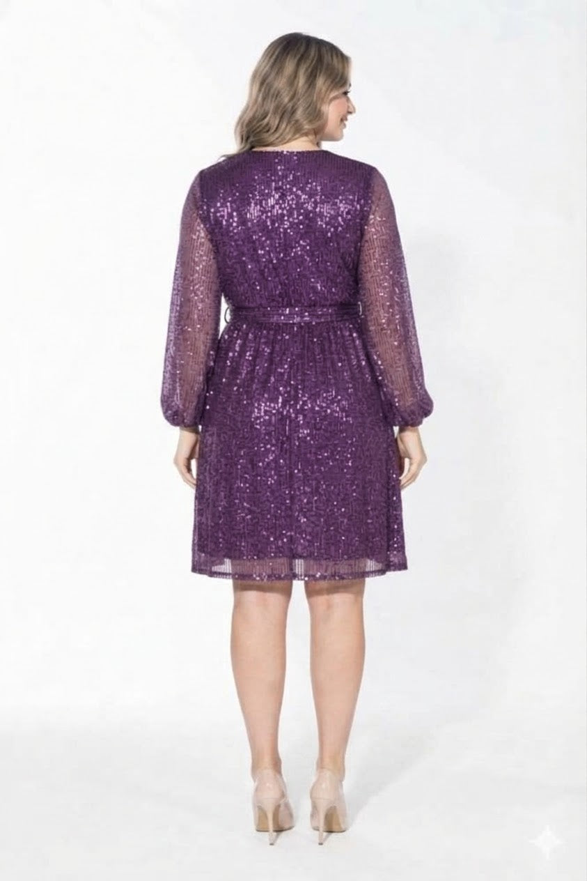 Glow Sequin Wrap Dress - purple