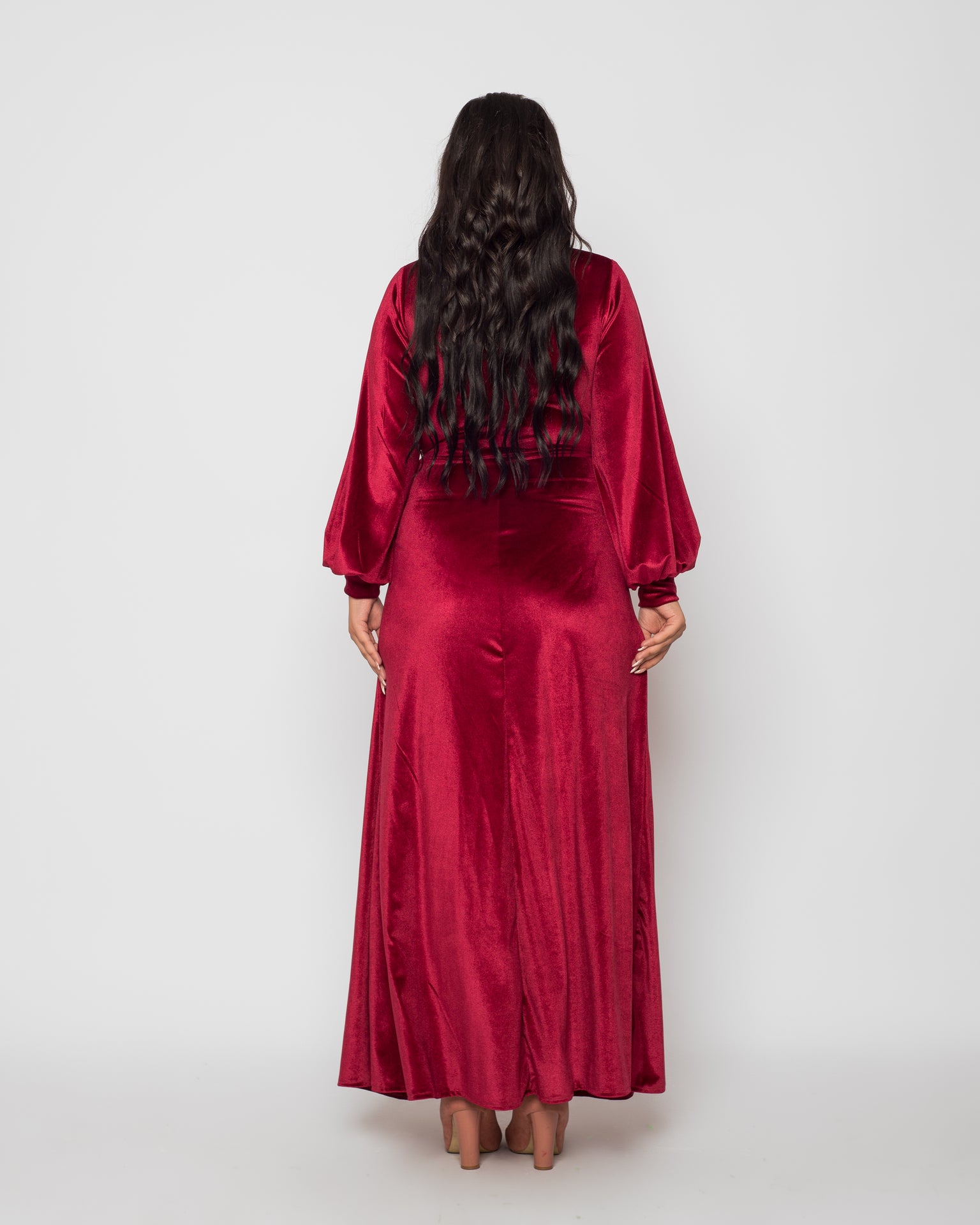 Front Twist Maxi Velvet Dress - Maroon
