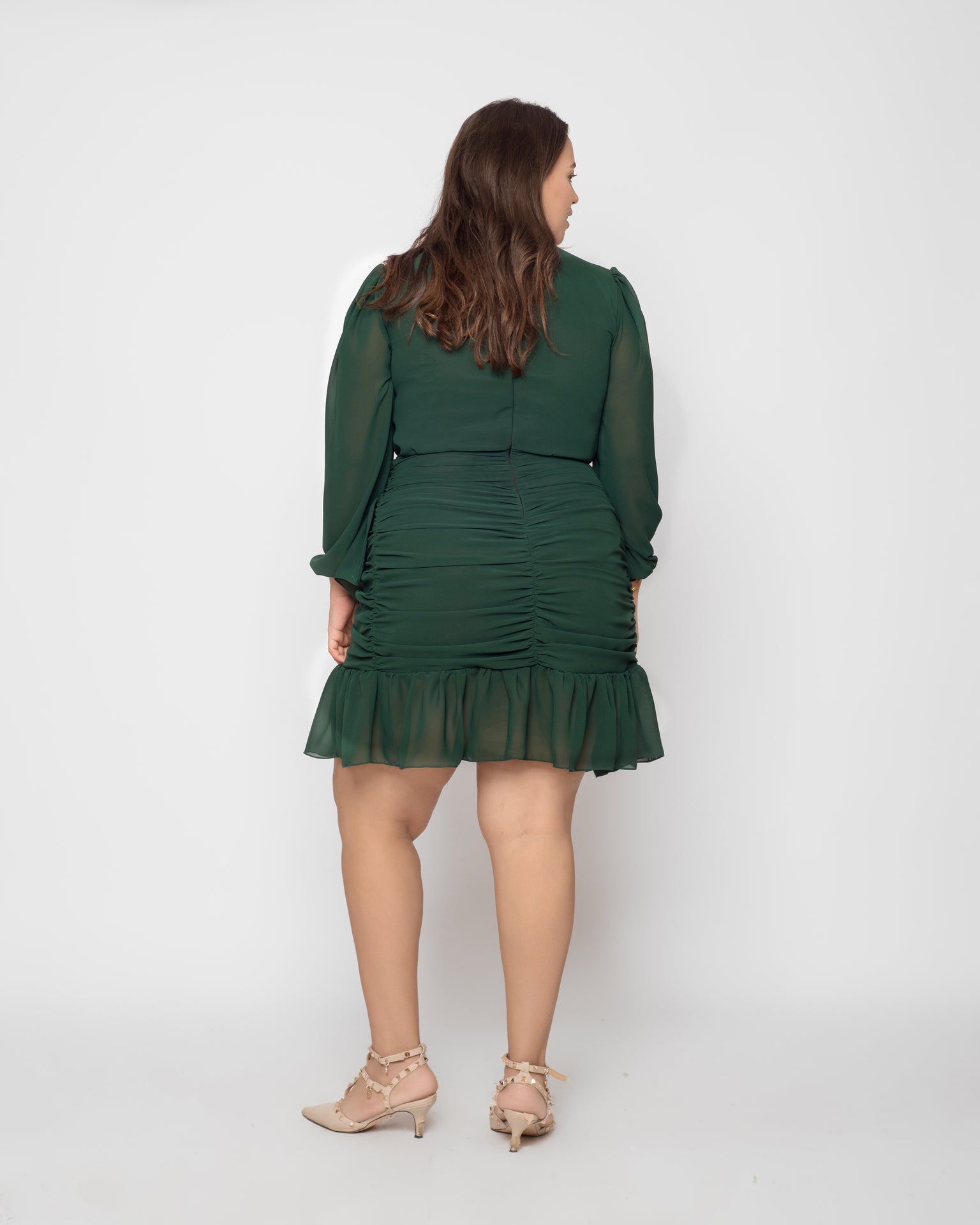 Ruffled Chiffon Dress - Emerald Green