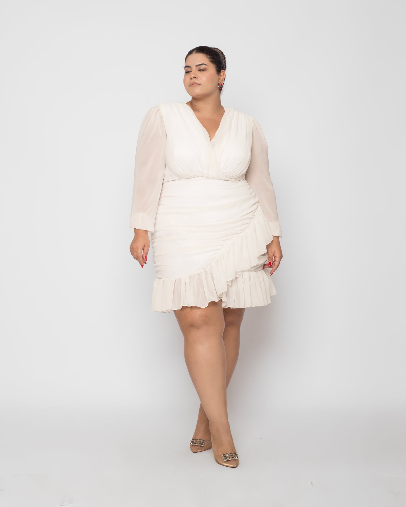 Ruffled Chiffon Dress - White