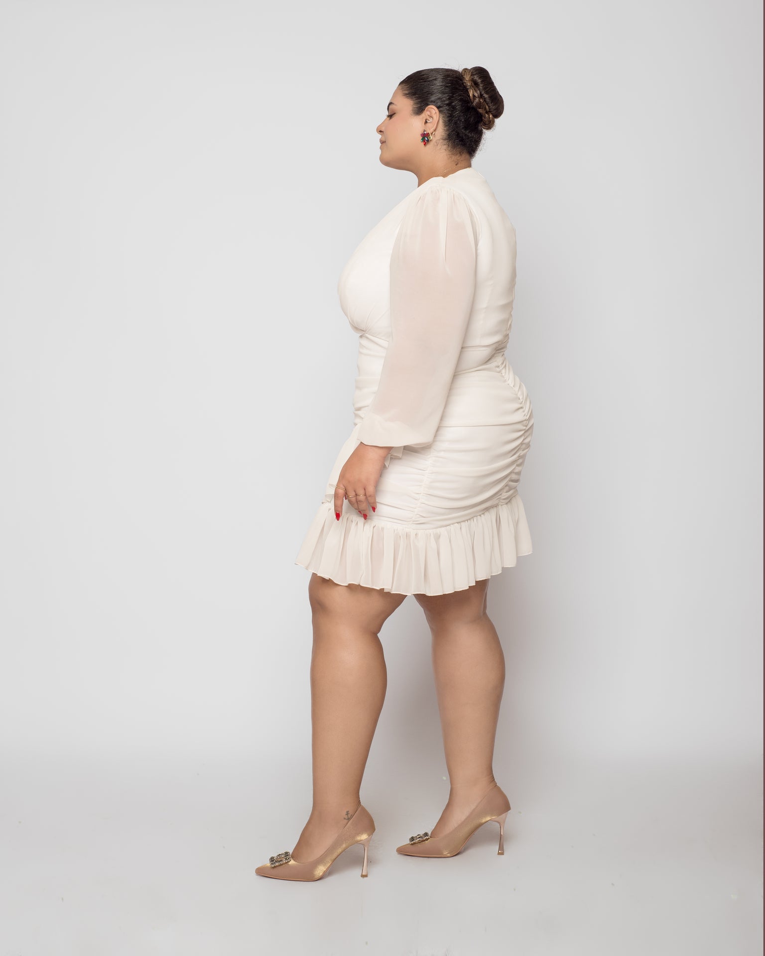 Ruffled Chiffon Dress - White