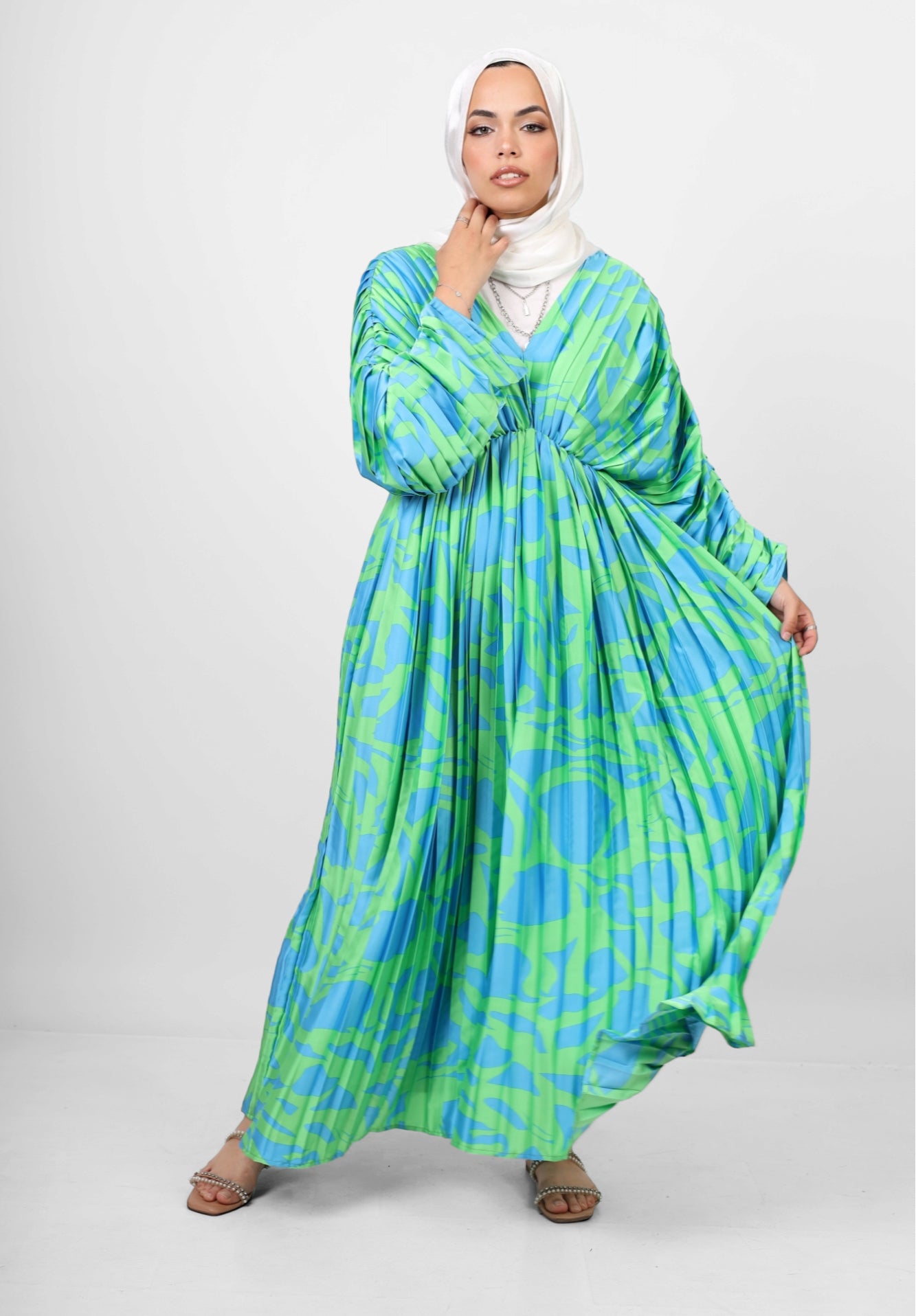 Pleated silk dress - Green