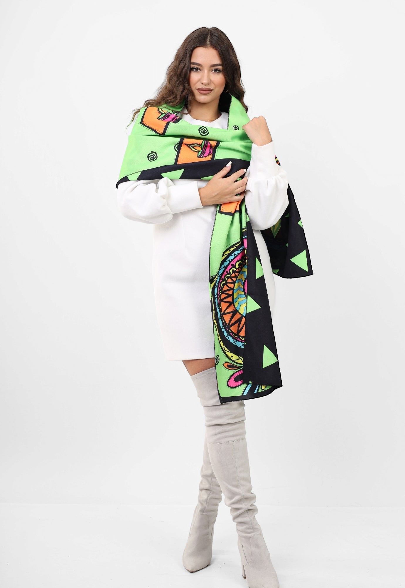 Double face wool Shawl - Neon