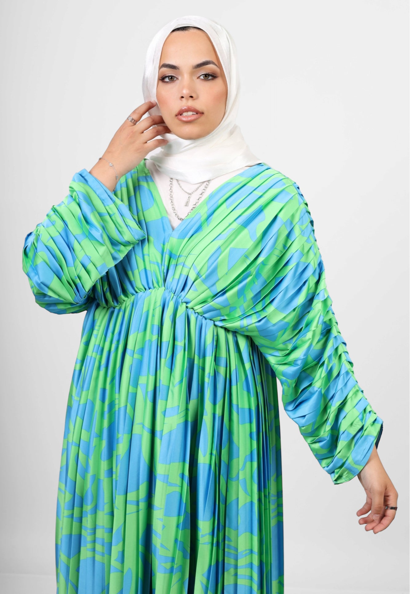 Pleated silk dress - Green