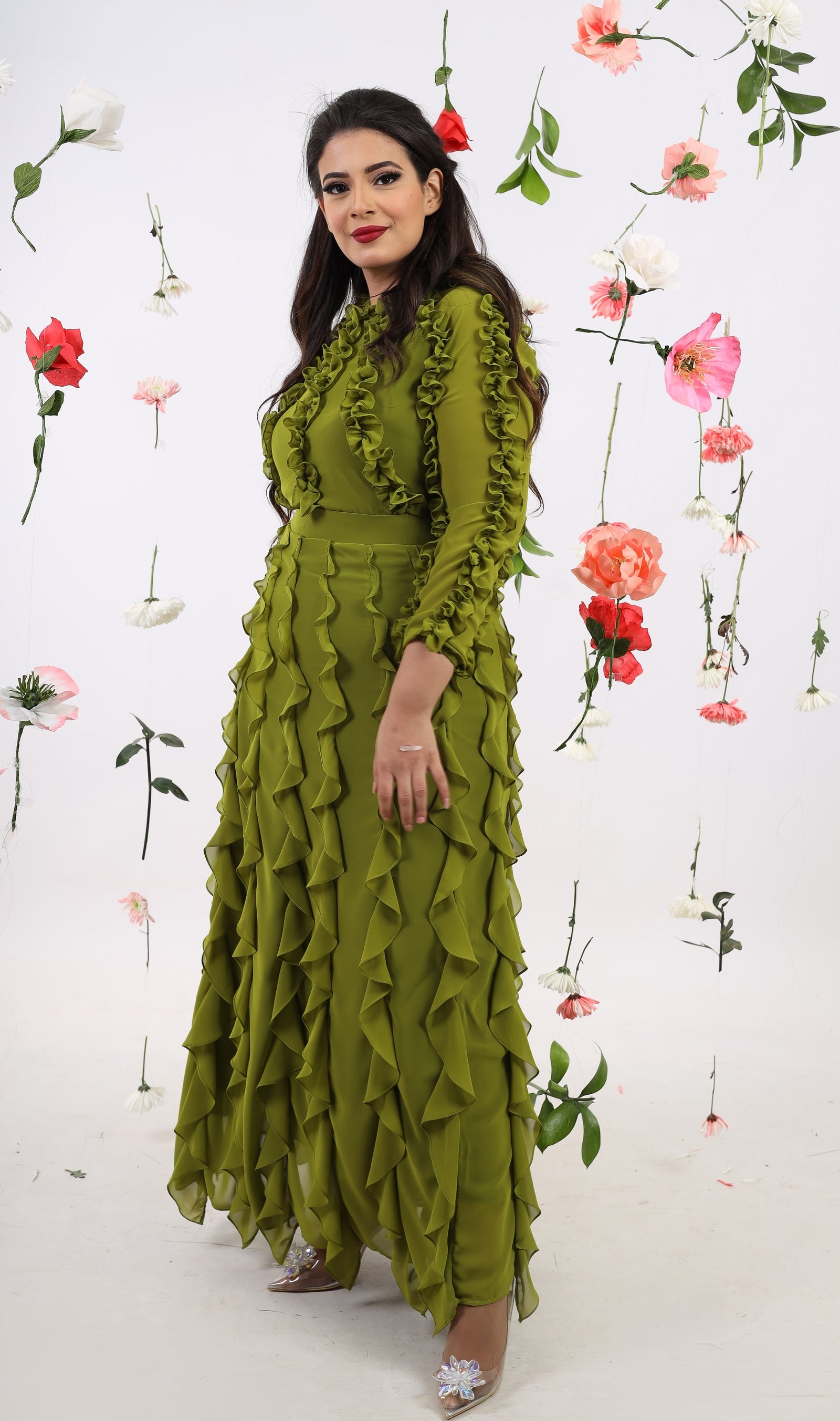 The Ruffled Maxi Dress - Lime green