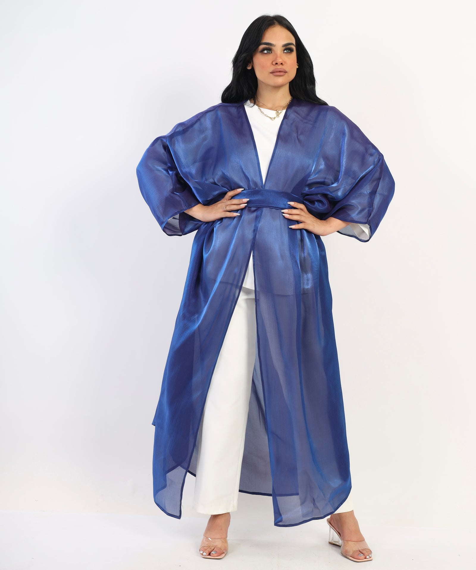 Organza Shimmer Saudi kimono - Blue