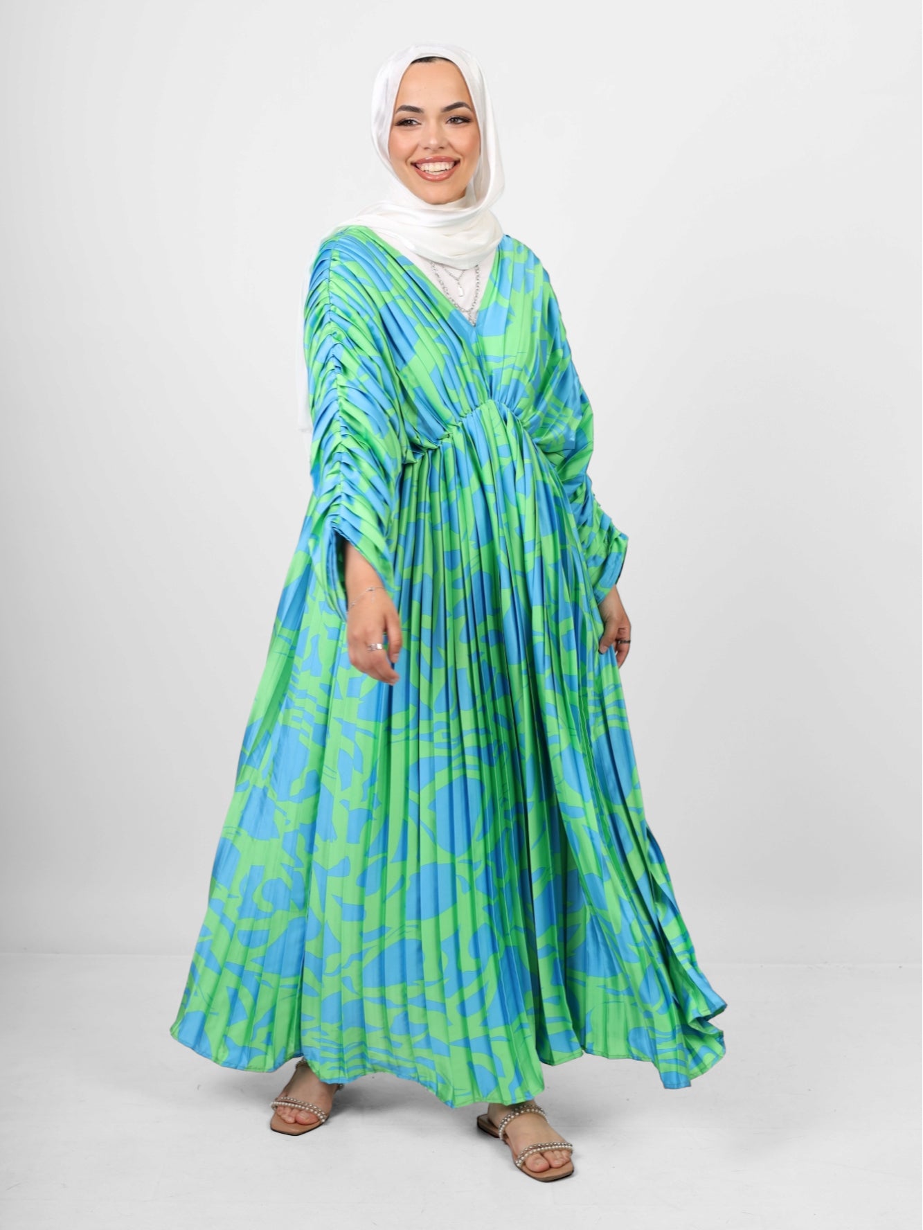 Pleated silk dress - Green
