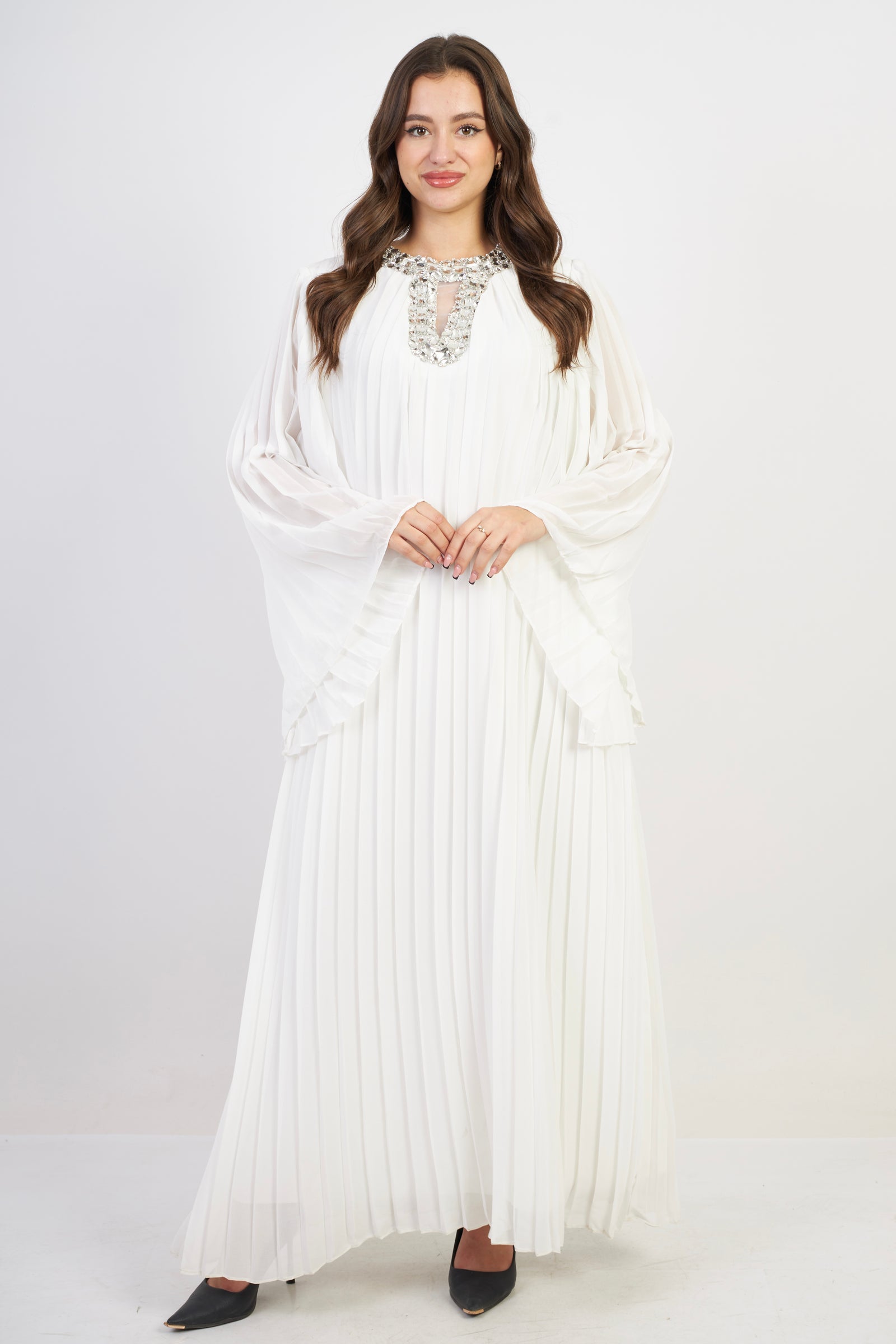 Pleated chiffon dress - White