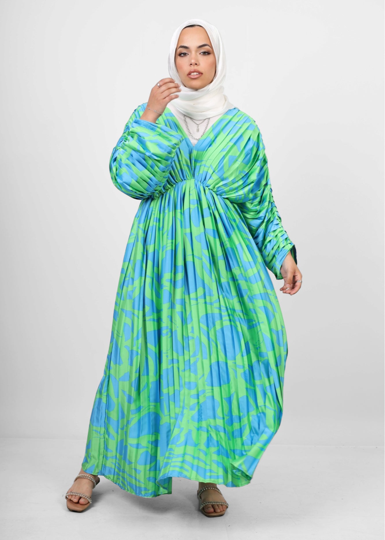 Pleated silk dress - Green