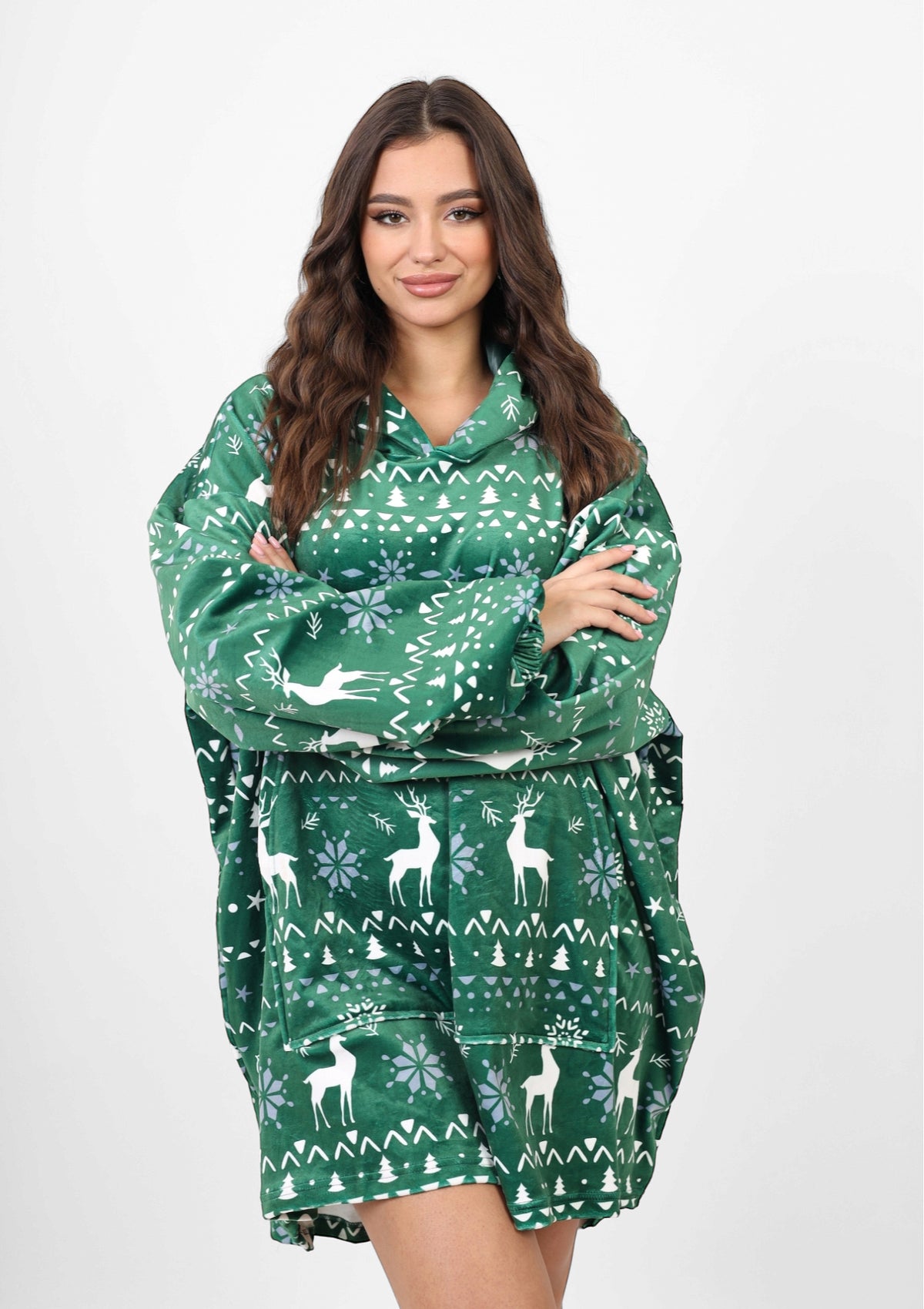 Eva blanket satin hoodie- Green