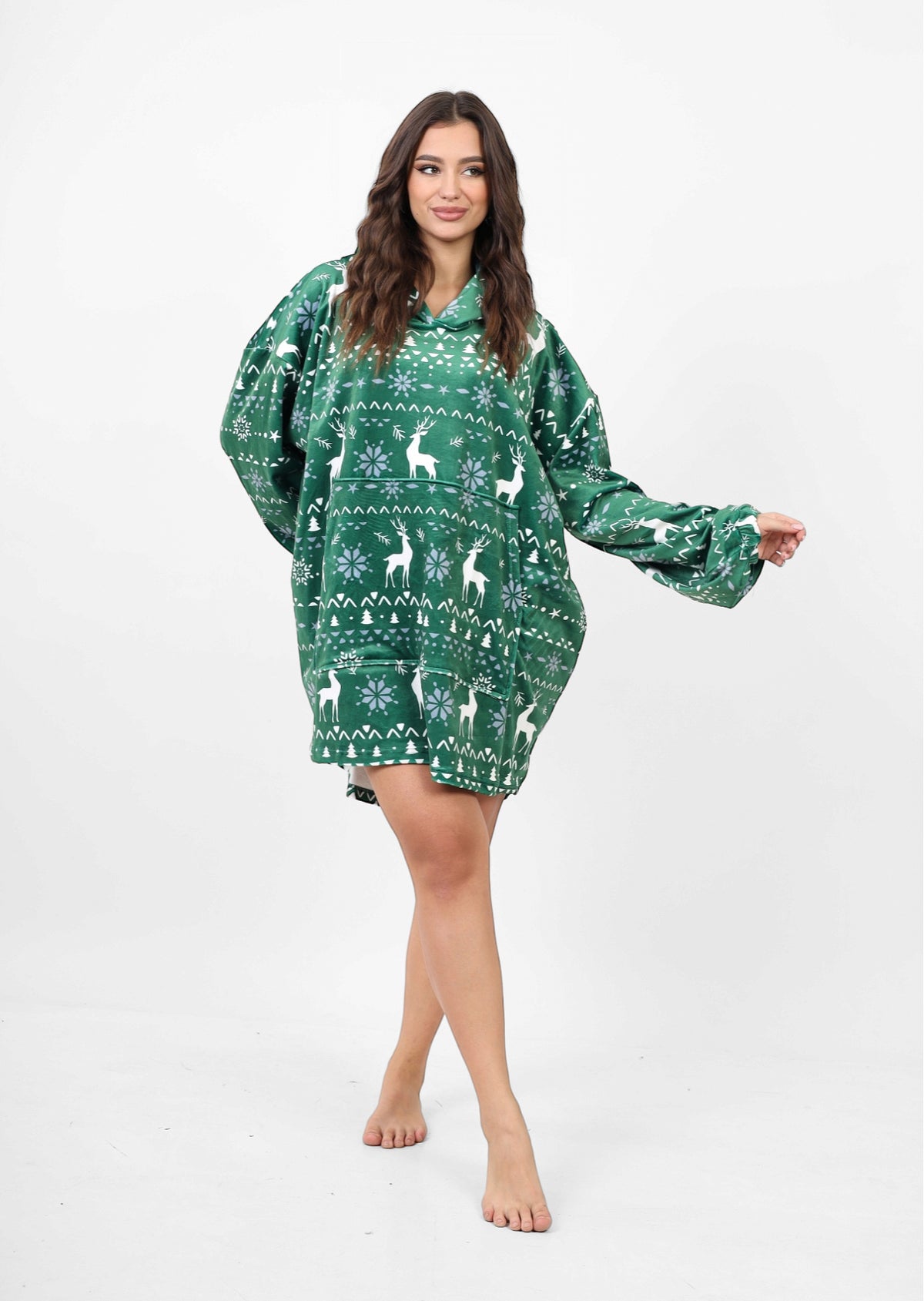 Eva blanket satin hoodie- Green
