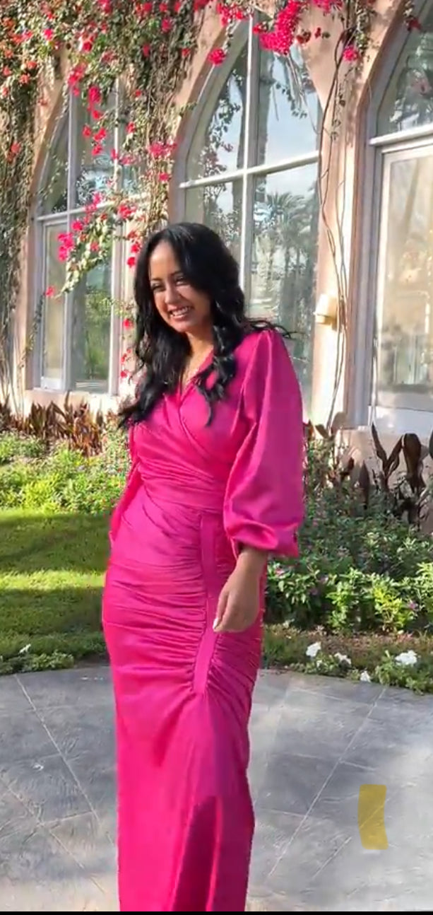 2 piece ruched satin dress