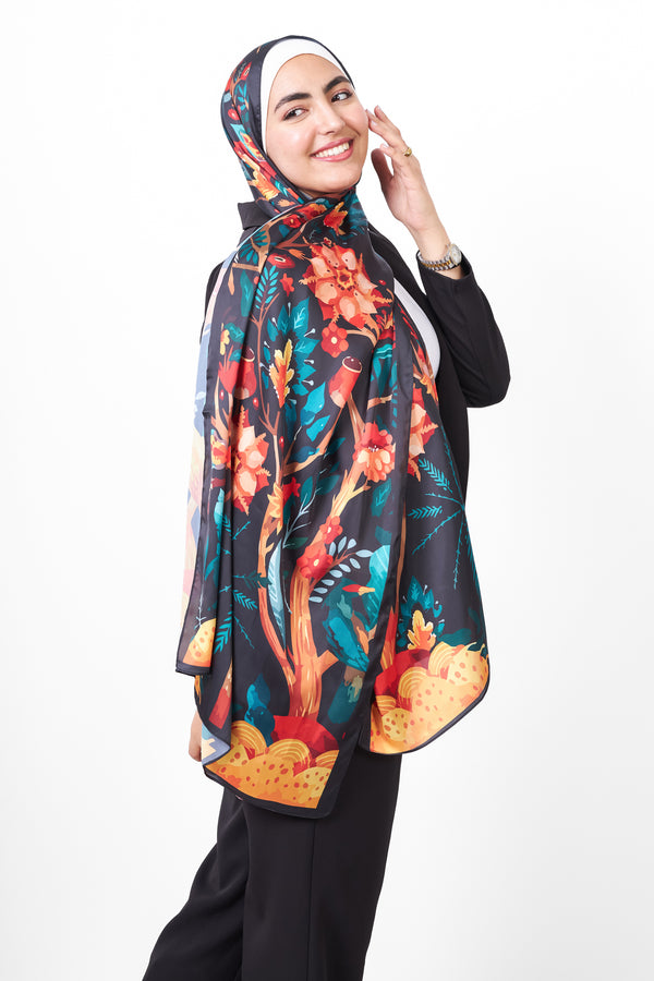 The Blossom Satin Scarf - Black