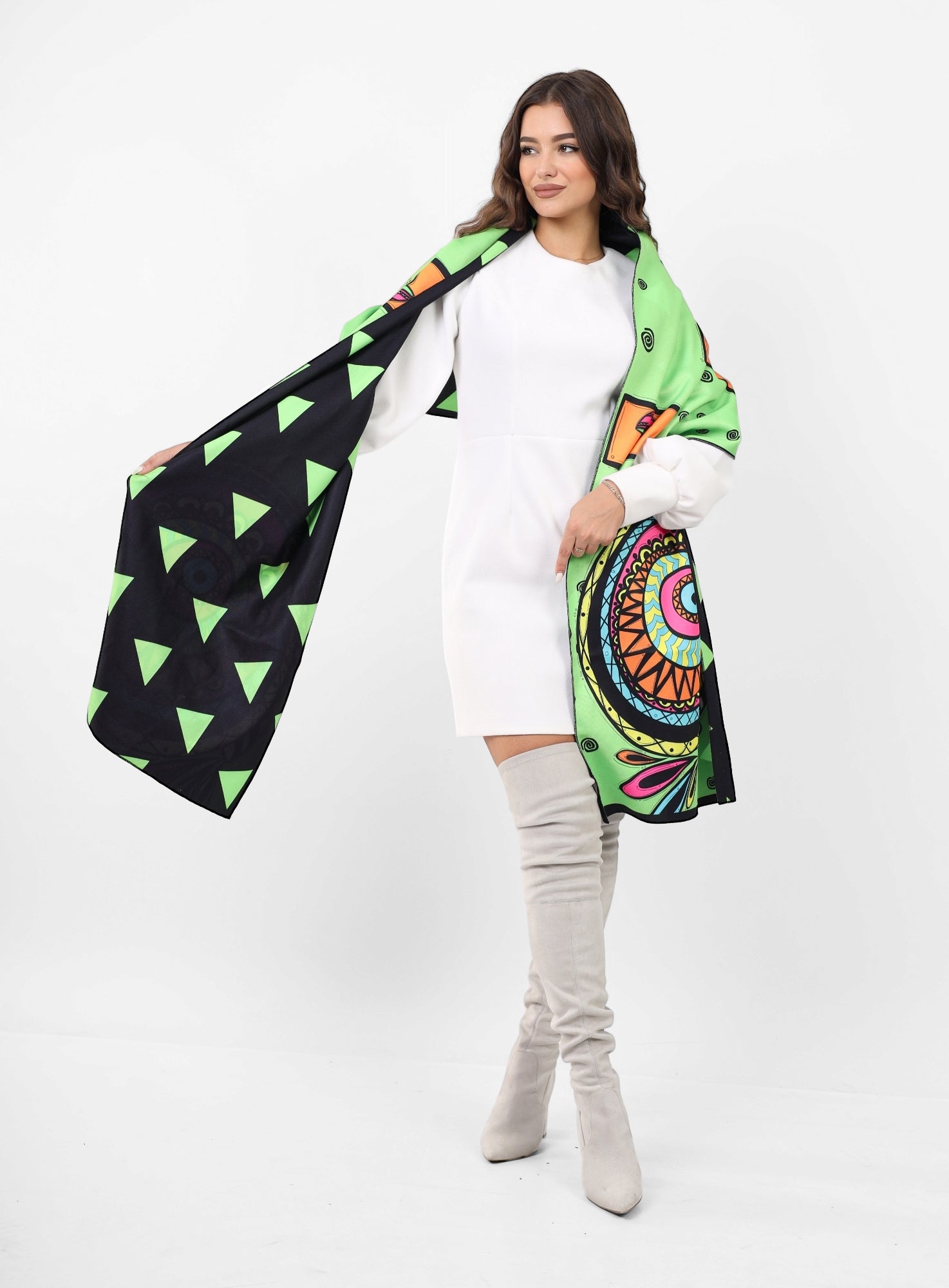 Double face wool Shawl - Neon