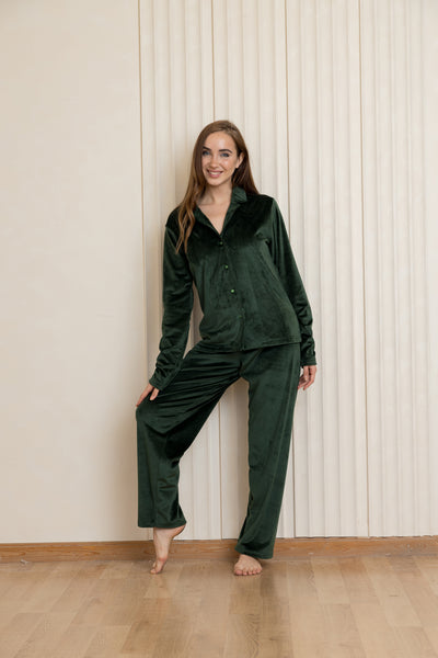 Velvet Luxe Winter Pajama Set Emerald Green – Rafeya Fashion