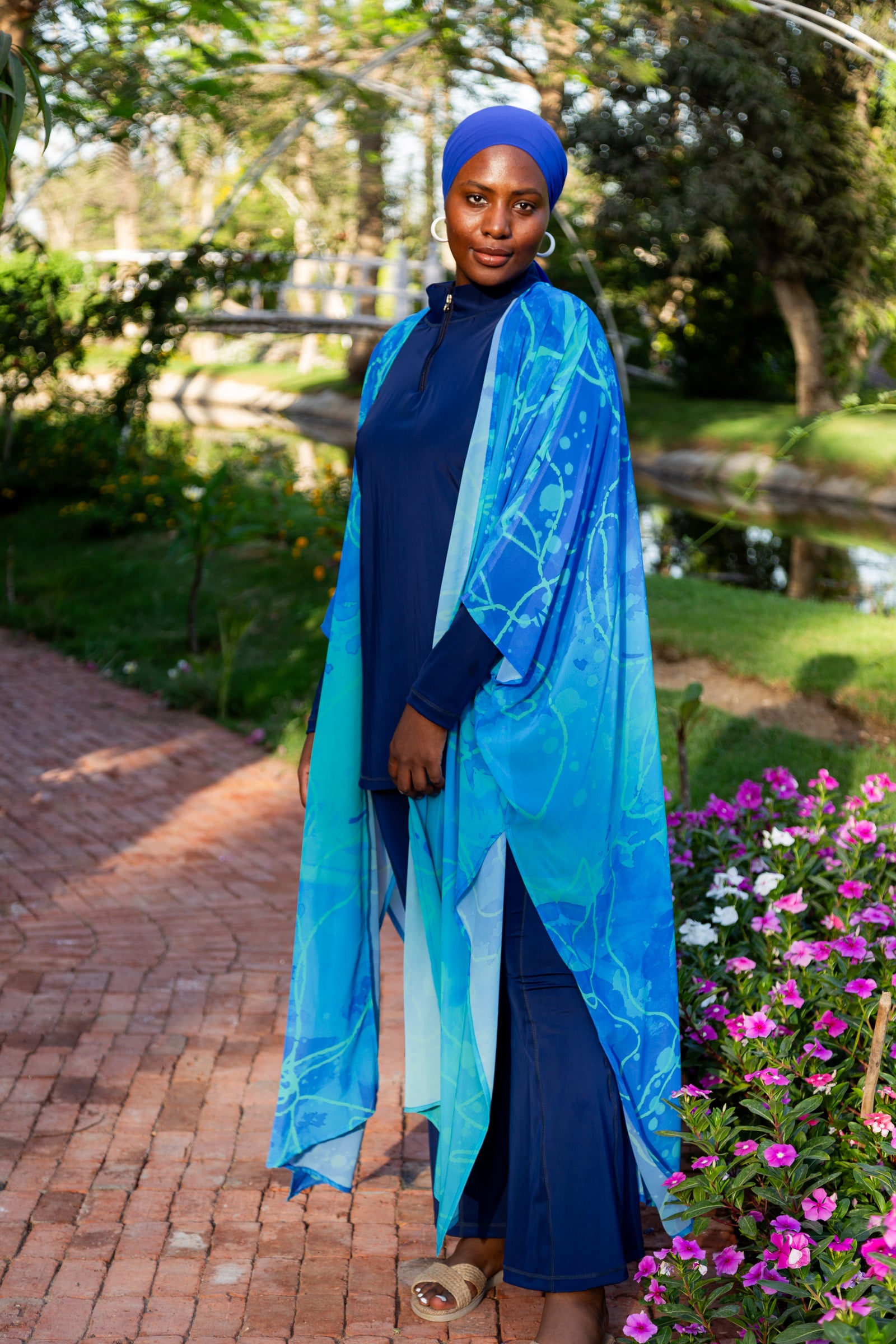Blue splash chiffon kimono