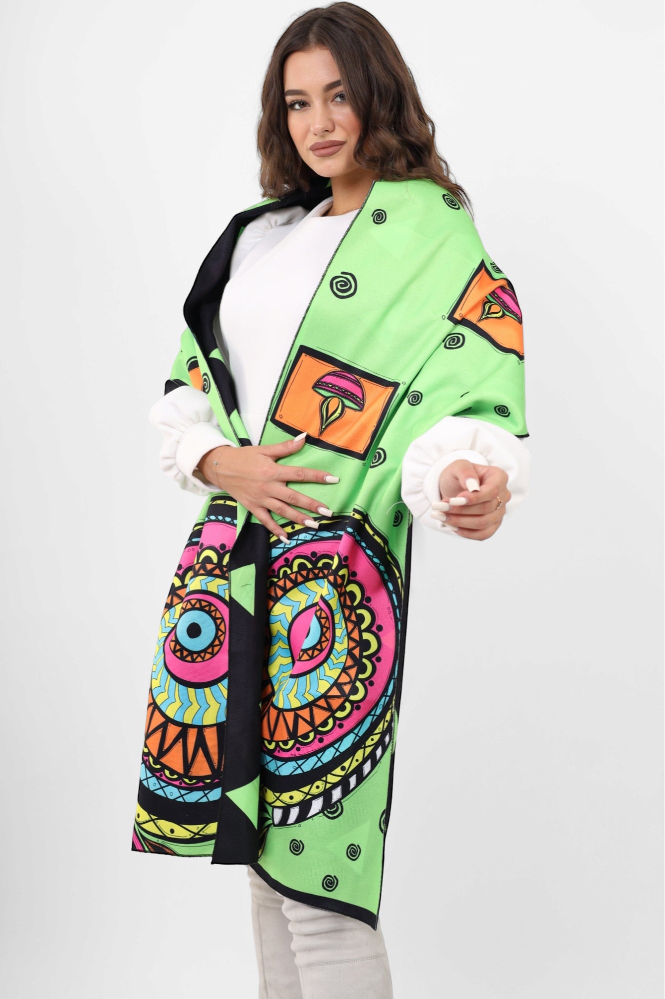Double face wool Shawl - Neon