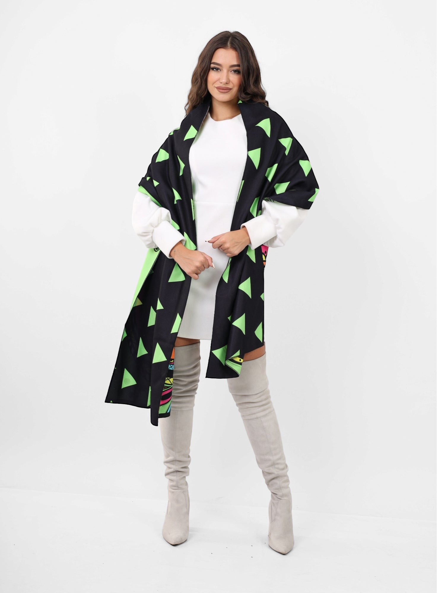 Double face wool Shawl - Neon