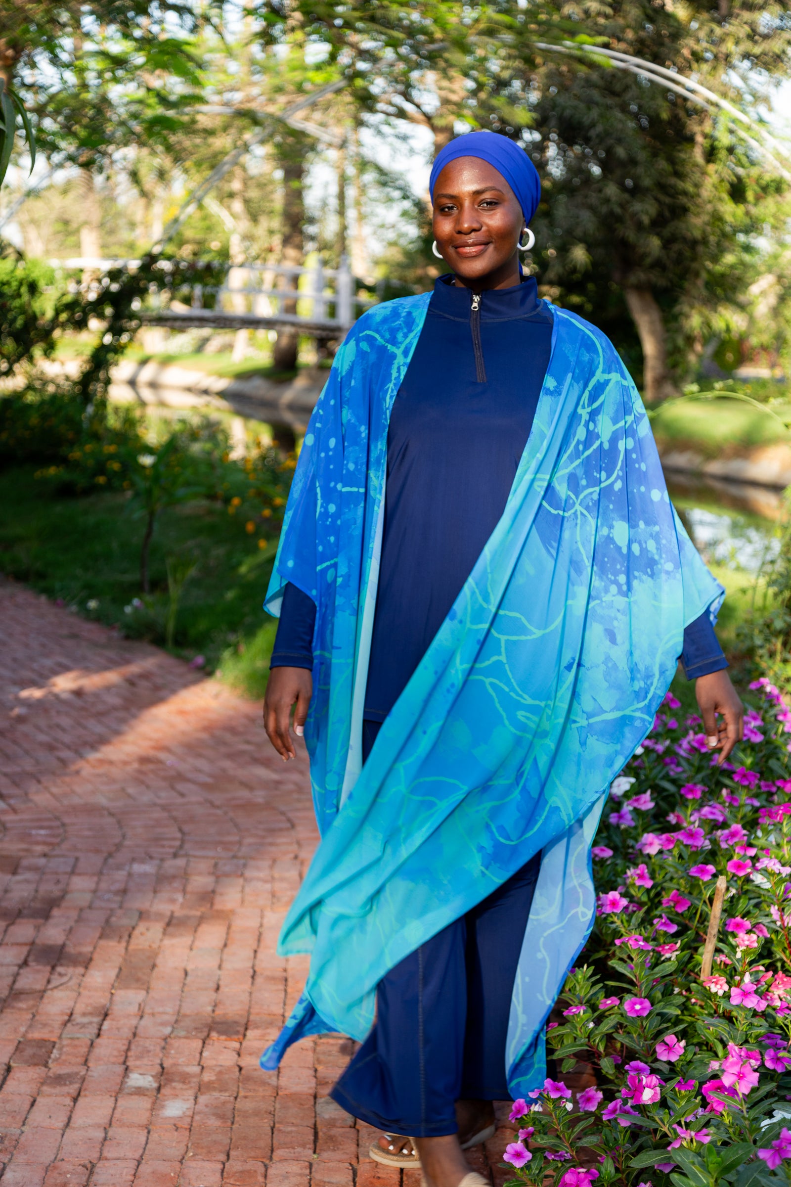 Blue splash chiffon kimono
