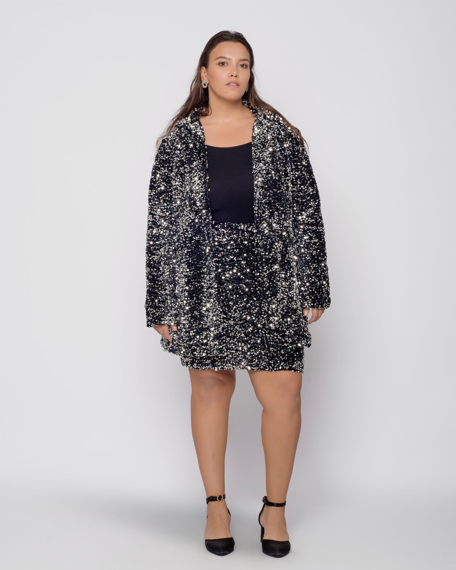 Velvet Sequin Skirt - Silver