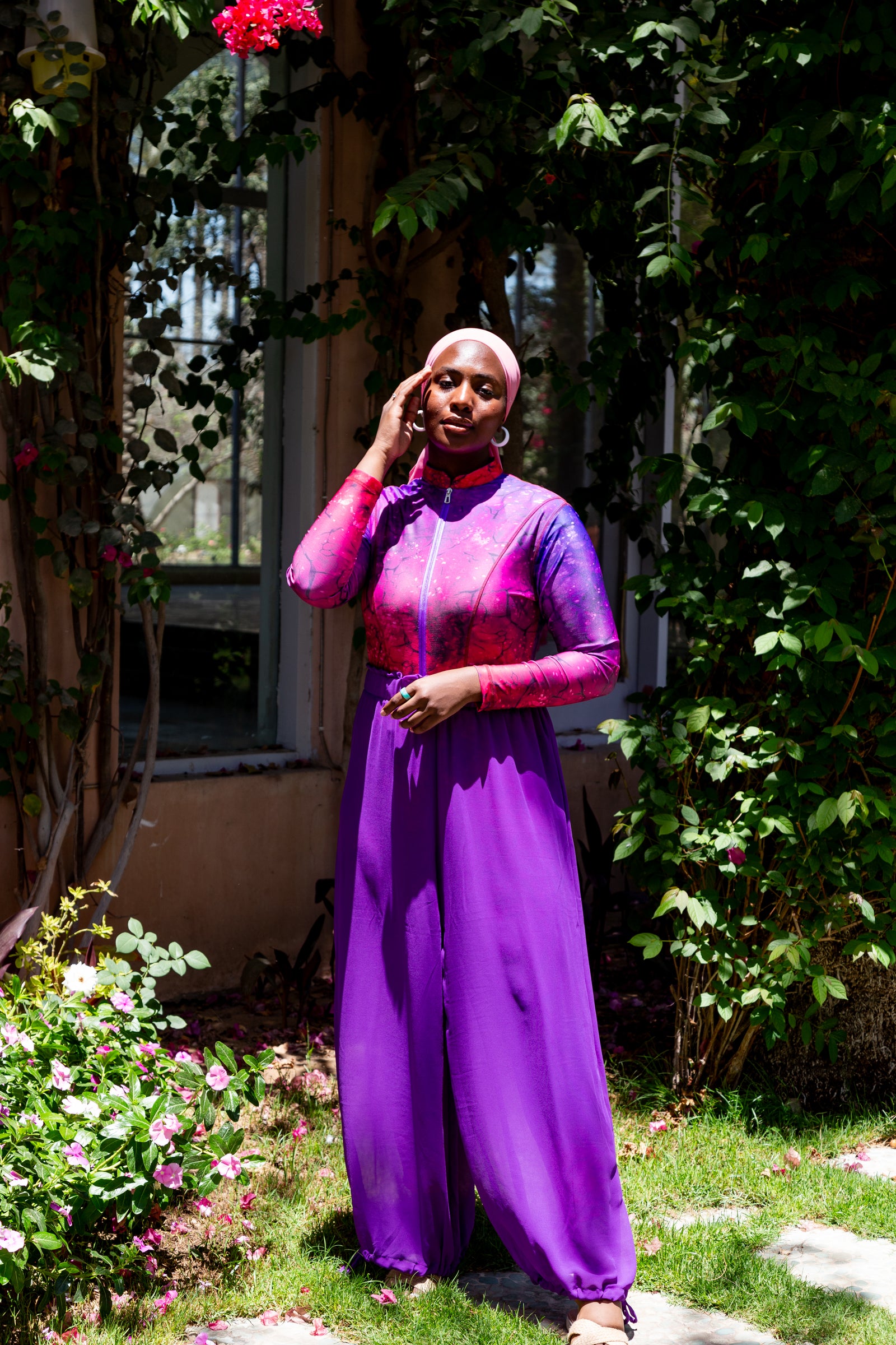 Pink thunder burkini set with cover up - Fuschia