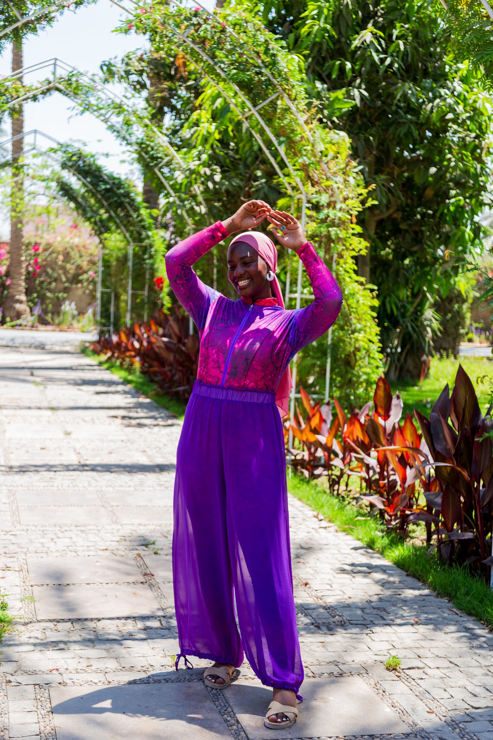 Pink thunder burkini set with cover up - Fuschia