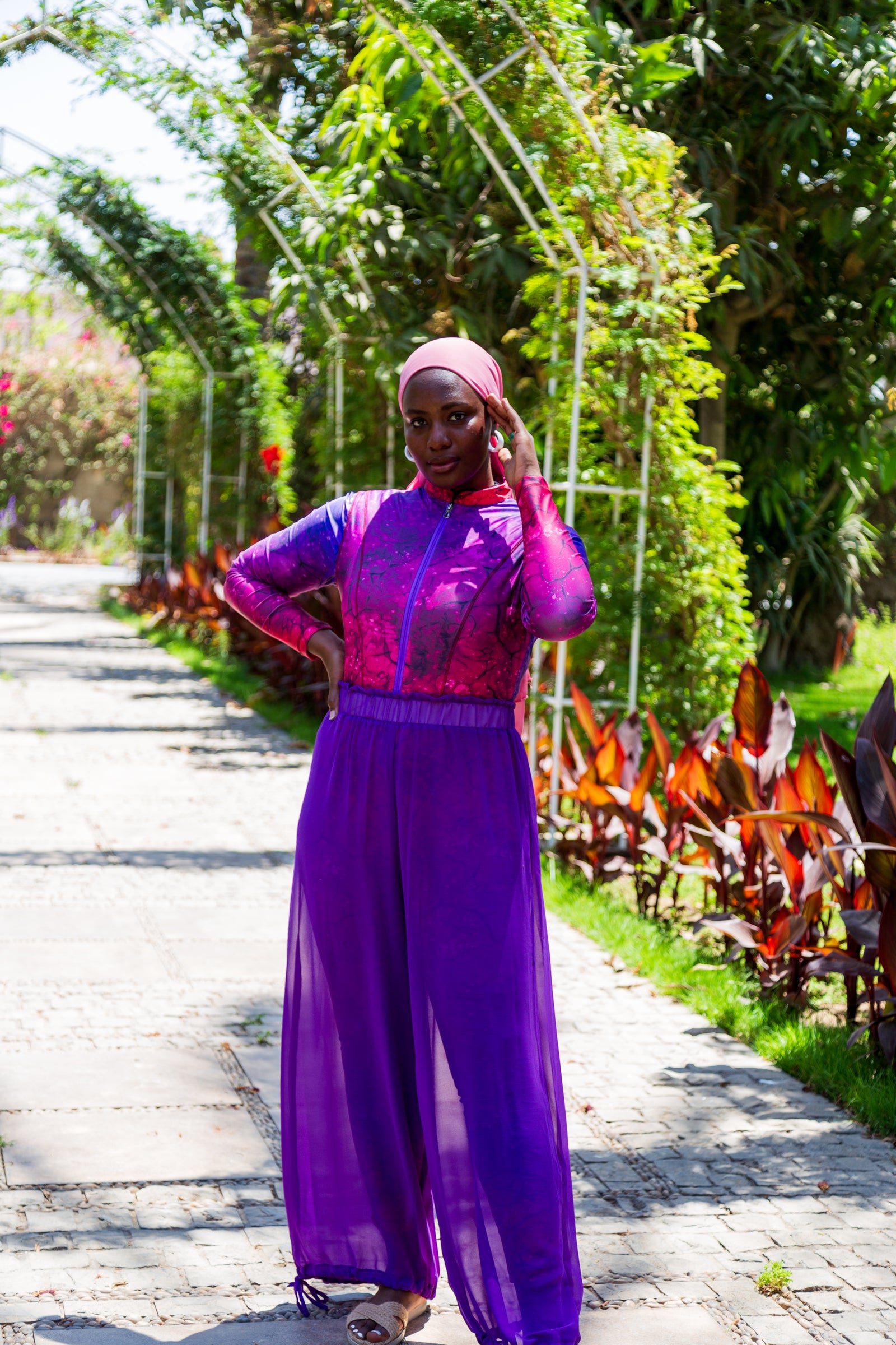 Pink thunder burkini set with cover up - Fuschia