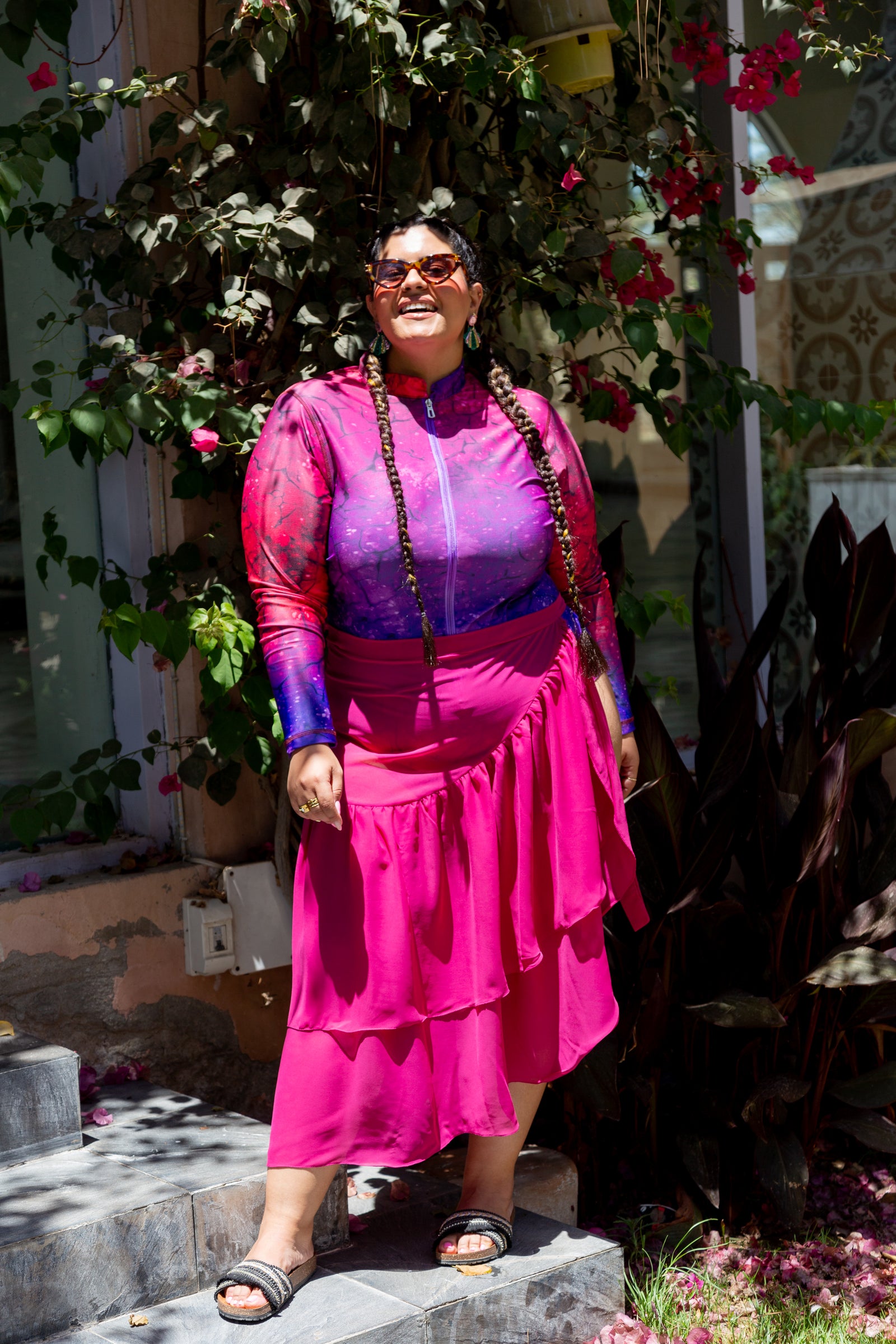 Cherry Chiffon wrap skirt - Fuschia