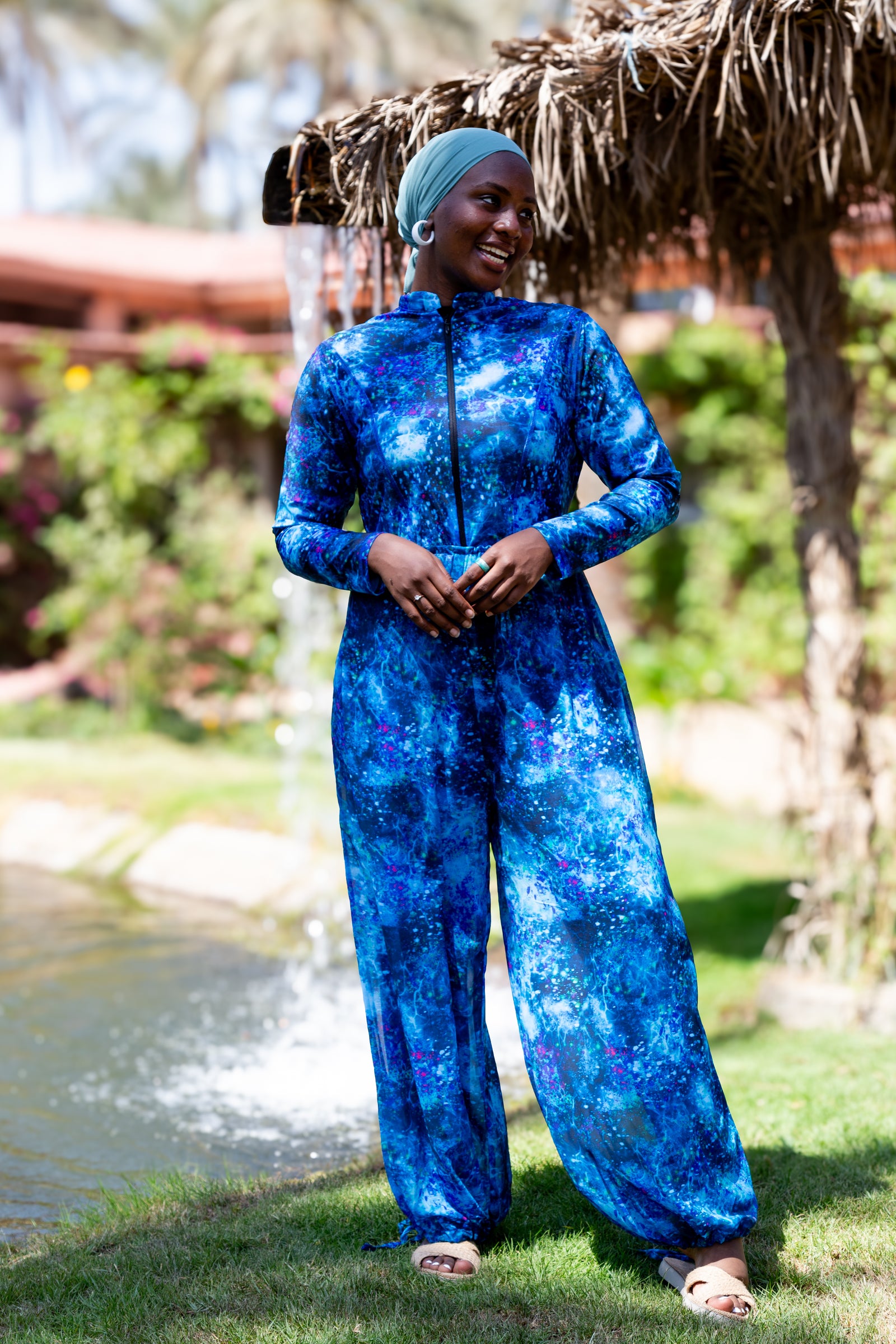 Cosmos Burkini set with cover up - Turquoise