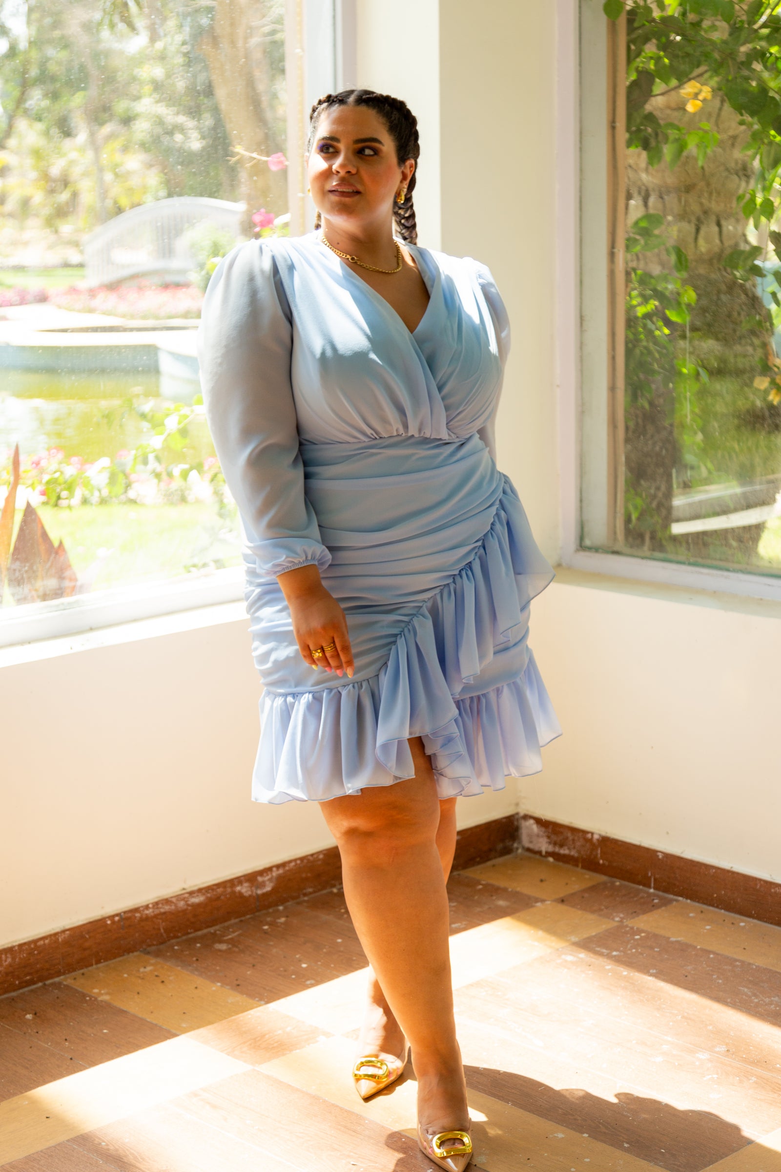 Ruffled Chiffon Dress - Baby blue