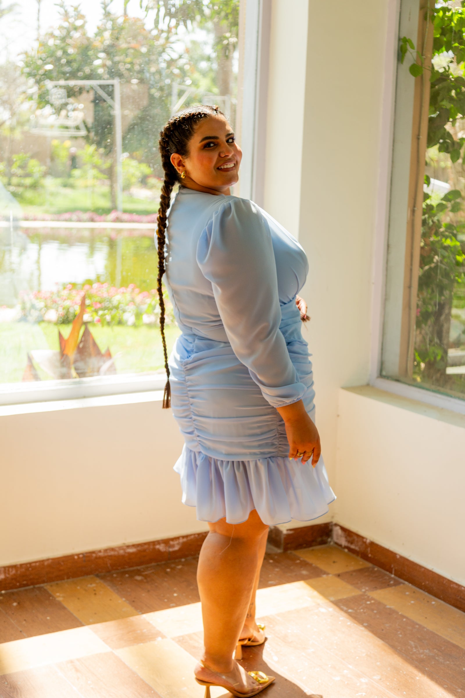 Ruffled Chiffon Dress - Baby blue