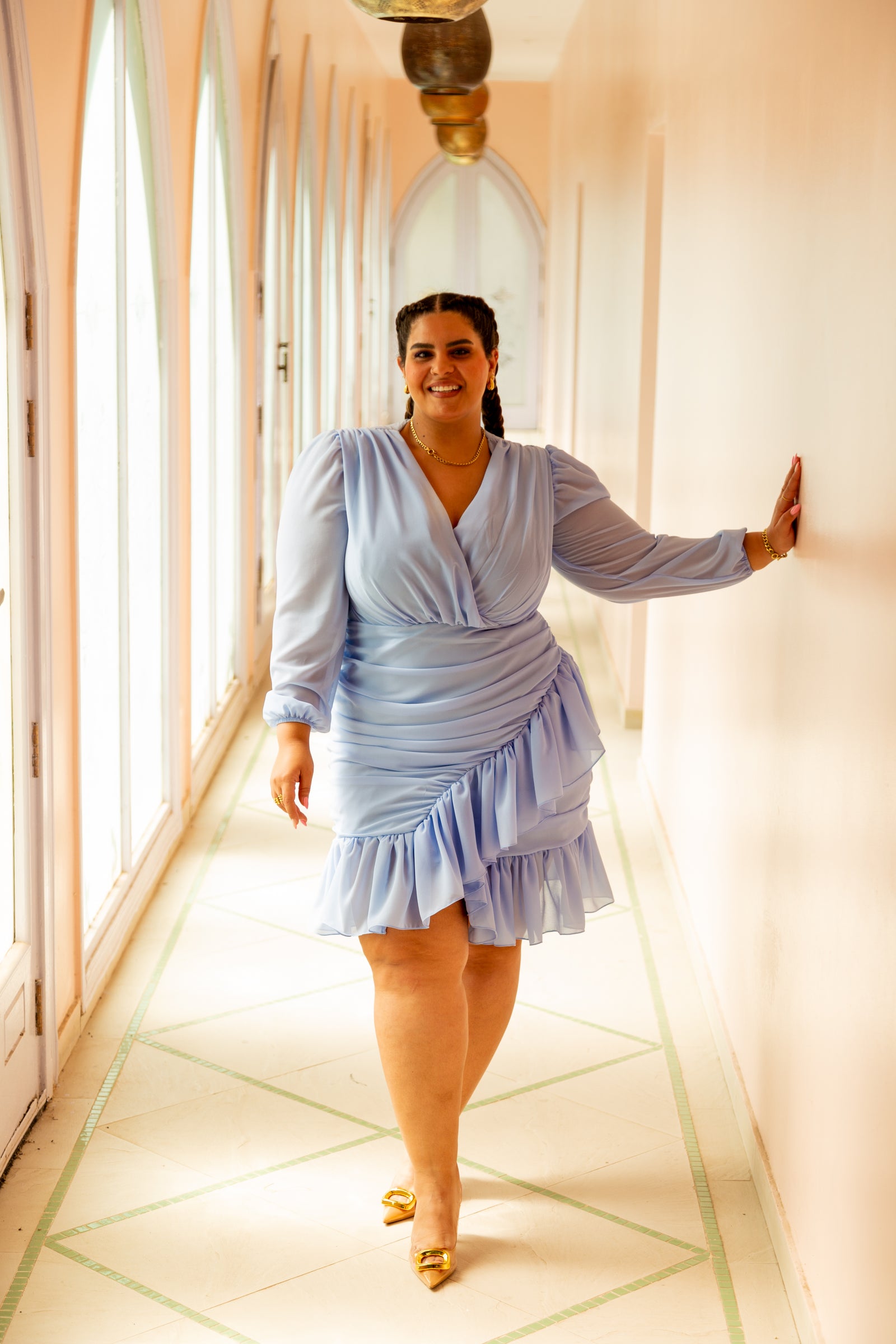 Ruffled Chiffon Dress - Baby blue