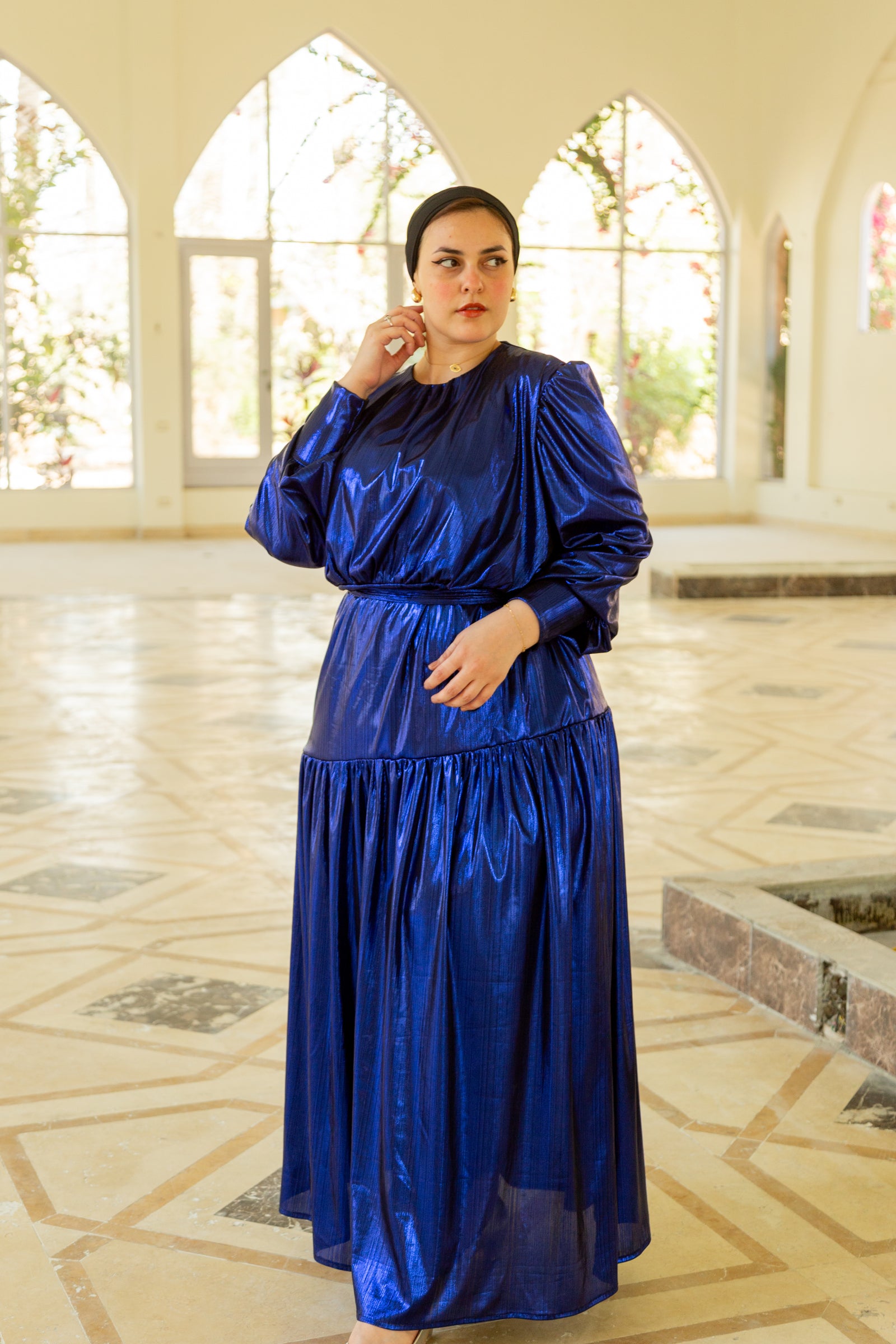 Midnight Maxi Disco Dress - Metallic Navy