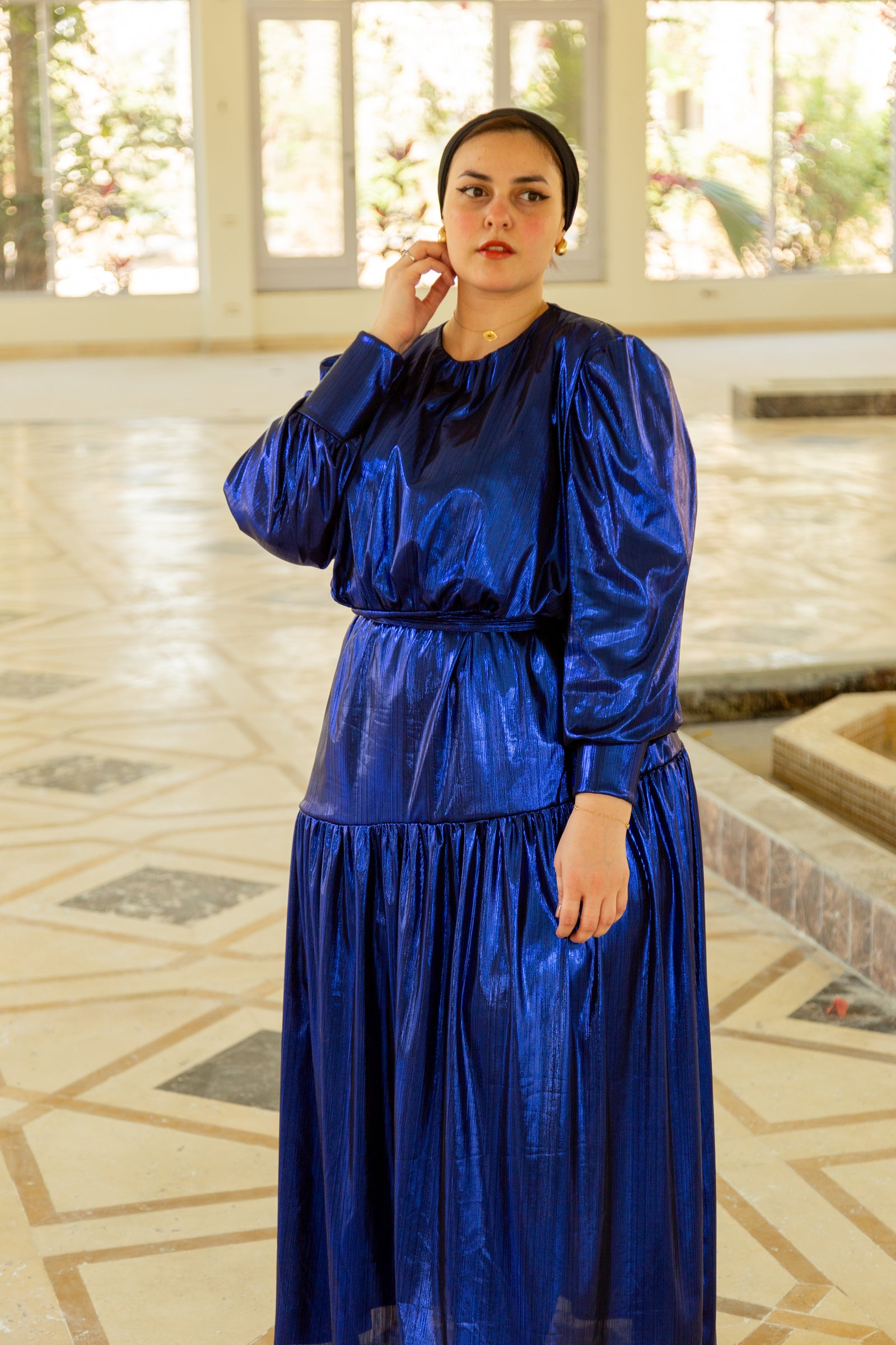 Midnight Maxi Disco Dress - Metallic Navy