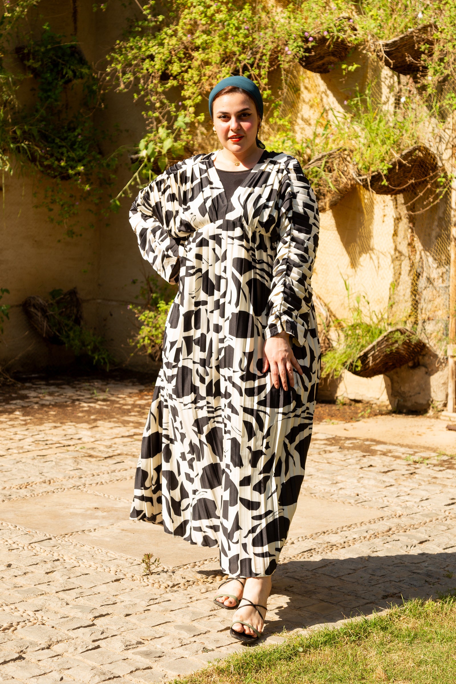 Pleated silk dress - Black