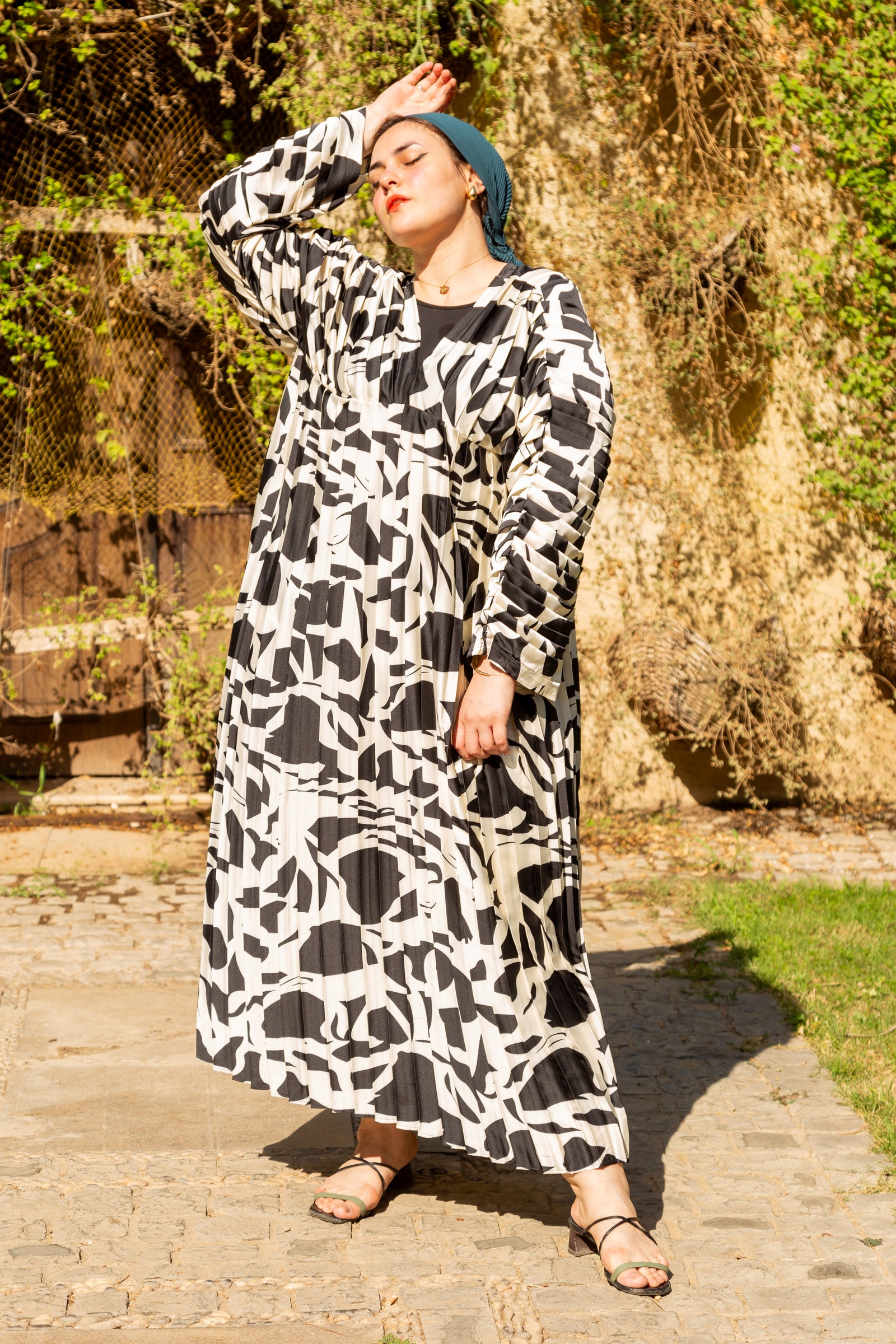 Pleated silk dress - Black