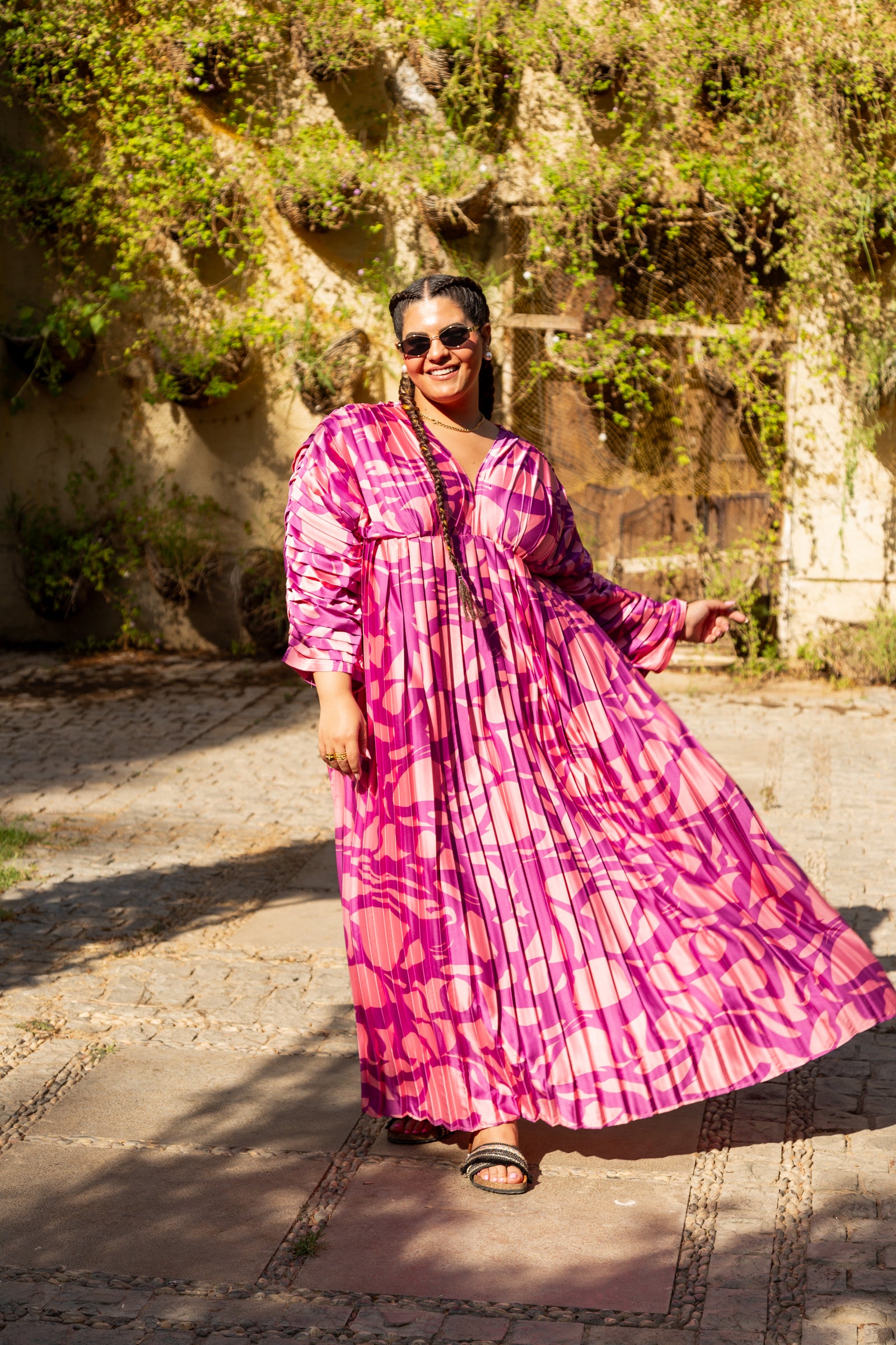 Pleated silk dress - Pink