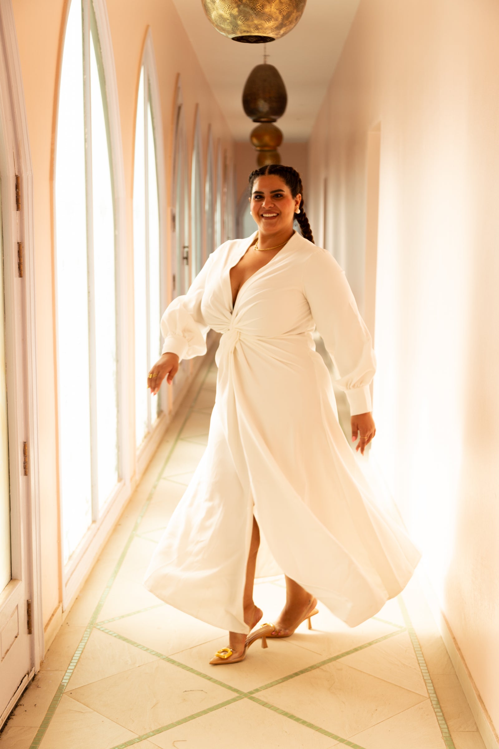 Front Twist Maxi Dress with slit- White