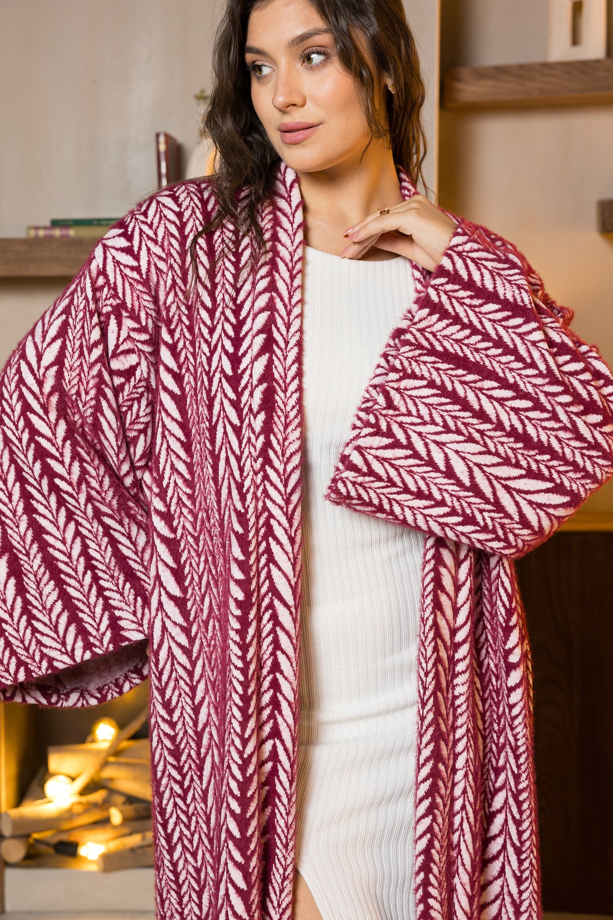 Burgundy Bloom Wool Kimono