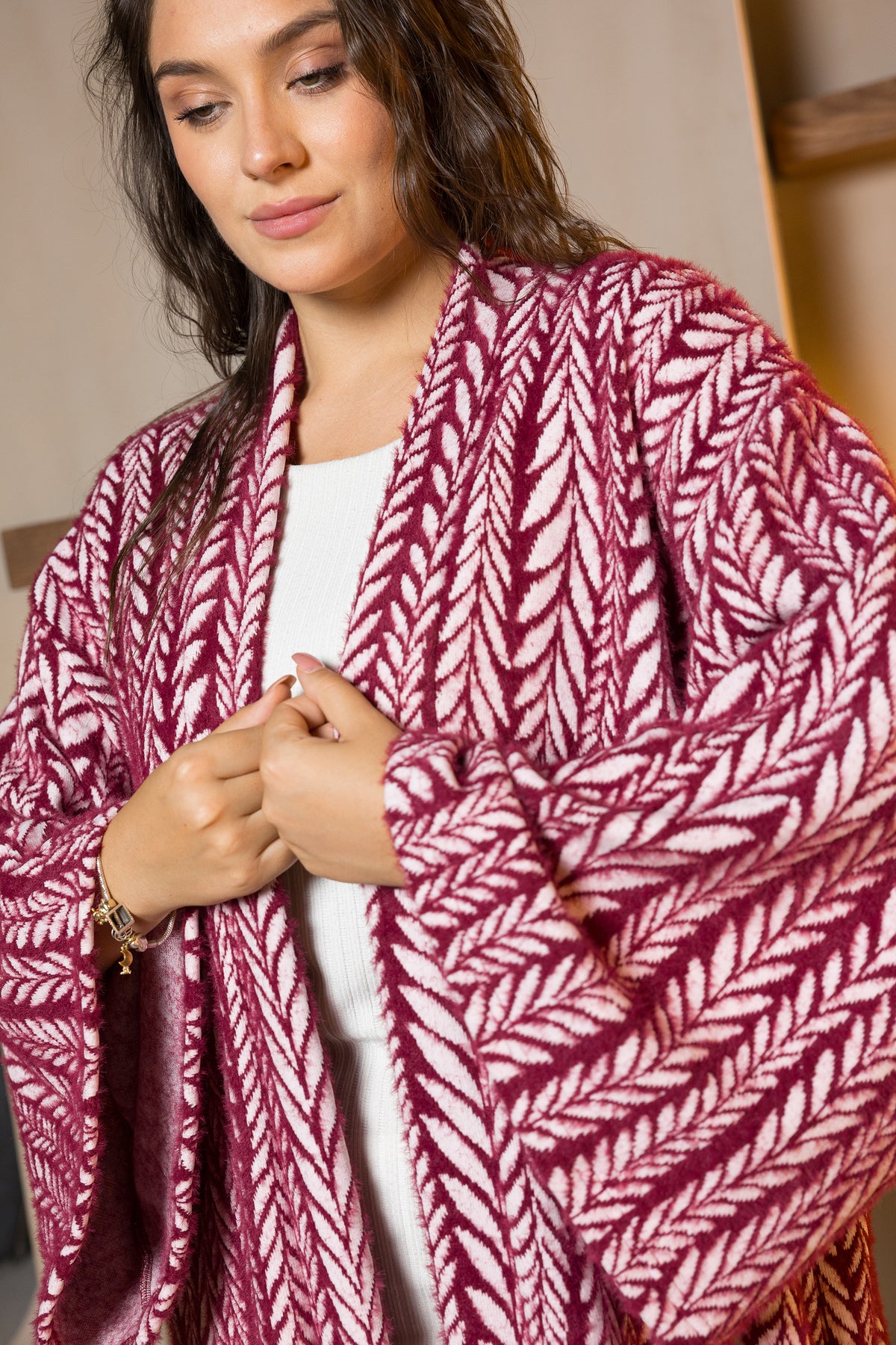 Burgundy Bloom Wool Kimono