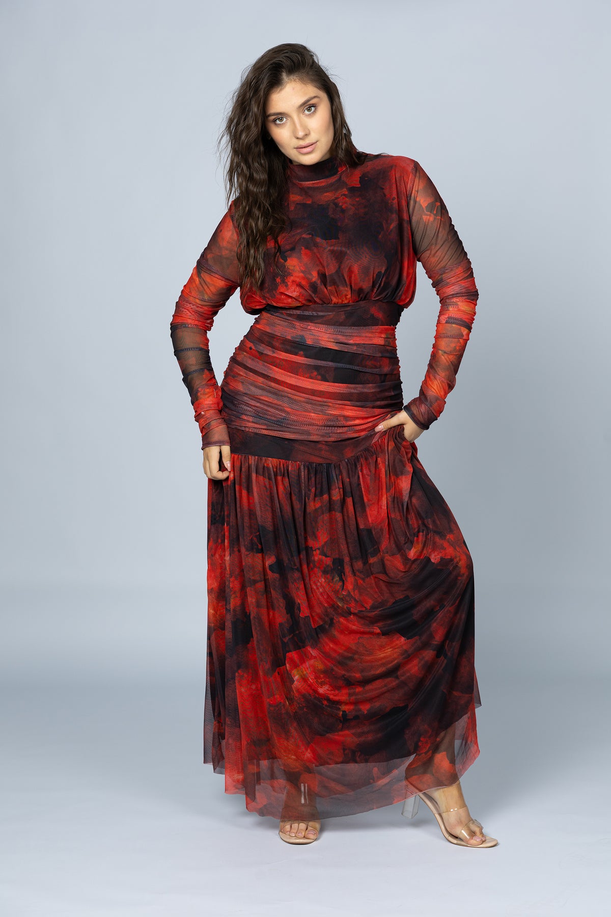 Bloom Ruched Tulle Maxi Dress