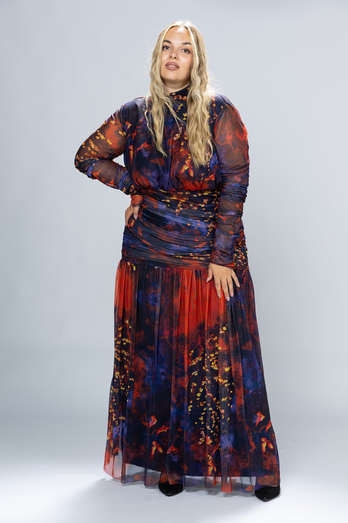 Dusk Ruched Tulle Maxi Dress