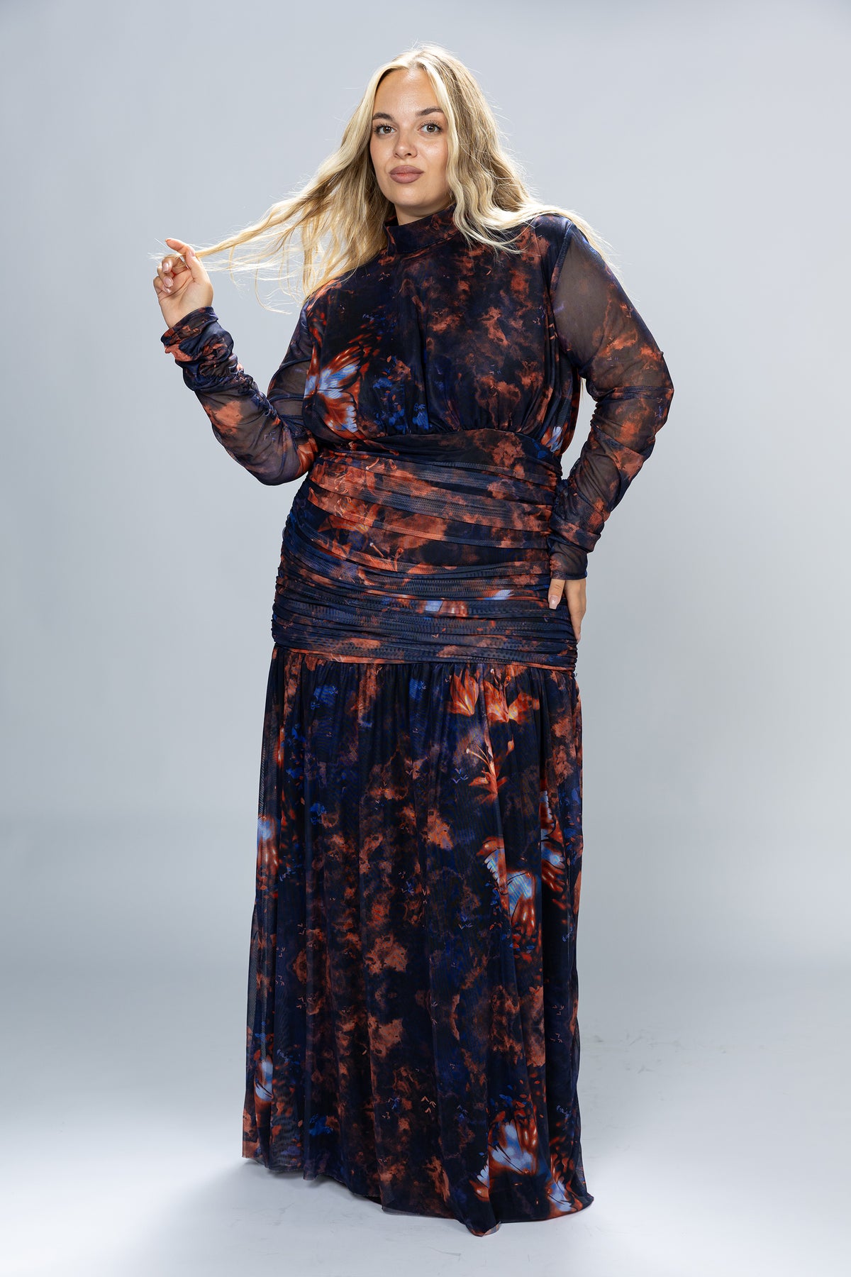 Nightfall Ruched Tulle Maxi Dress